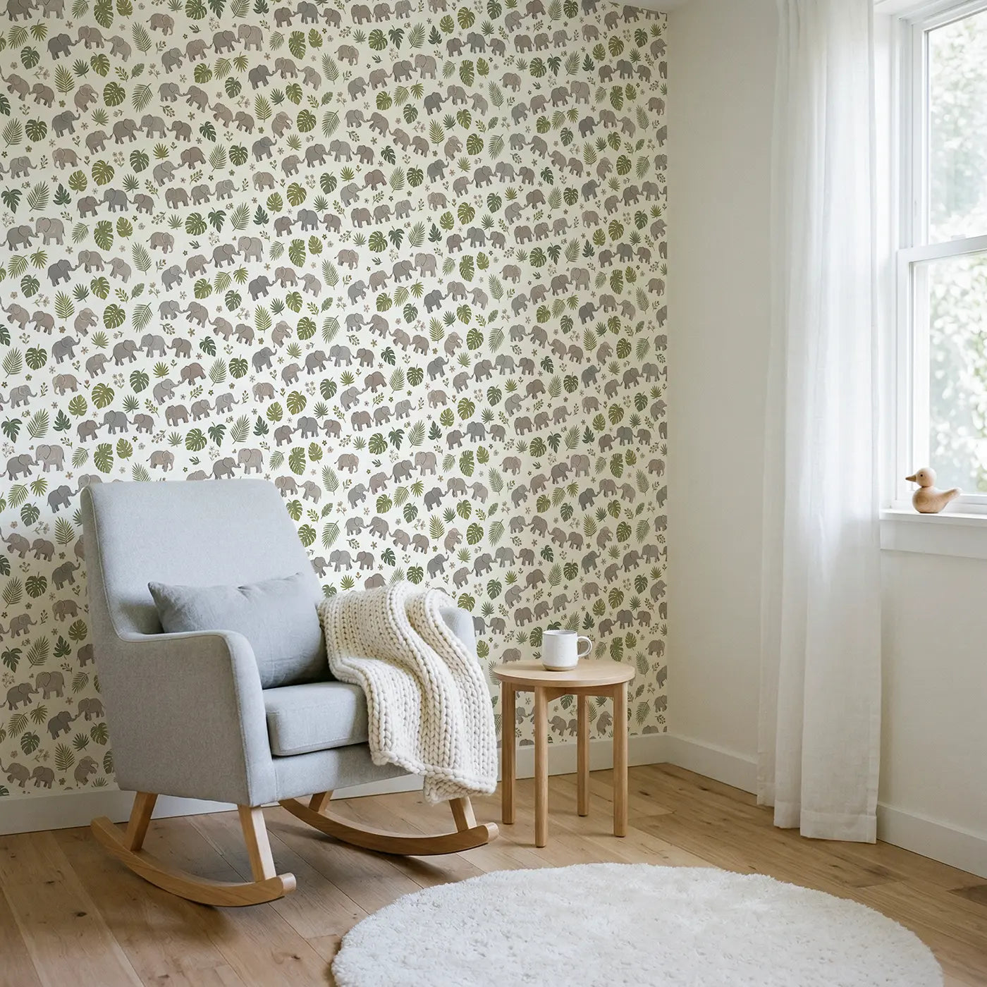 Baby Elephants Varied Modern Illustration wallpaper in Scandinavian nursery - Whimsy Tots