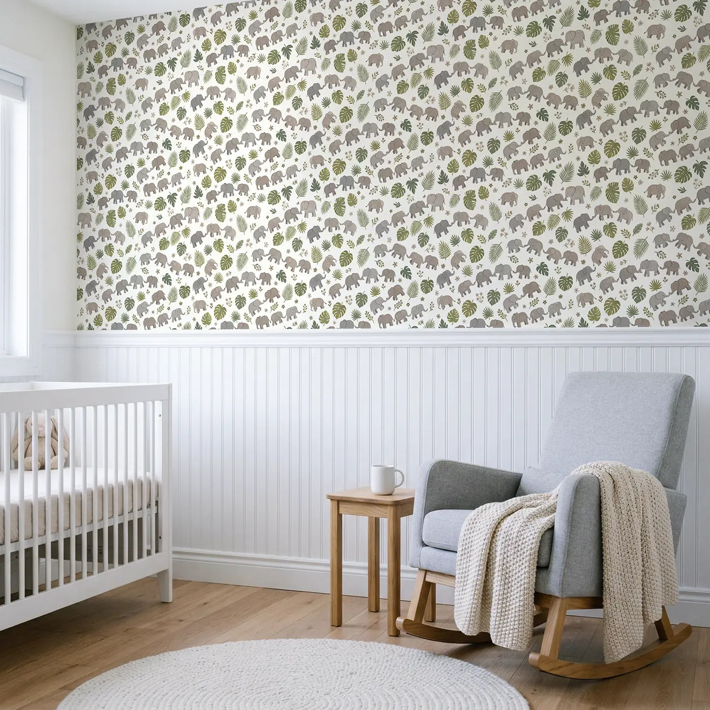 Baby Elephants Varied Modern Illustration wallpaper above wainscoting - Whimsy Tots