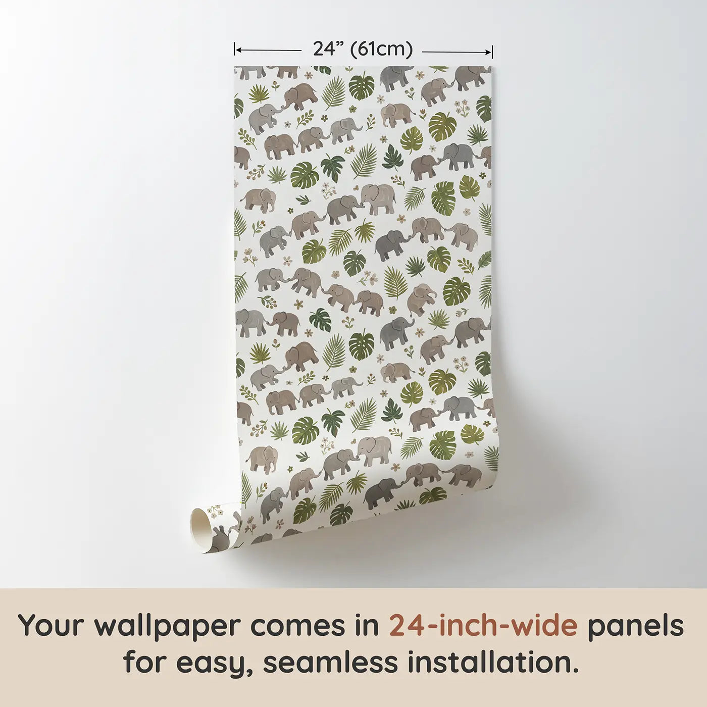Baby Elephants Varied Modern Illustration wallpaper panel dimensions - Whimsy Tots
