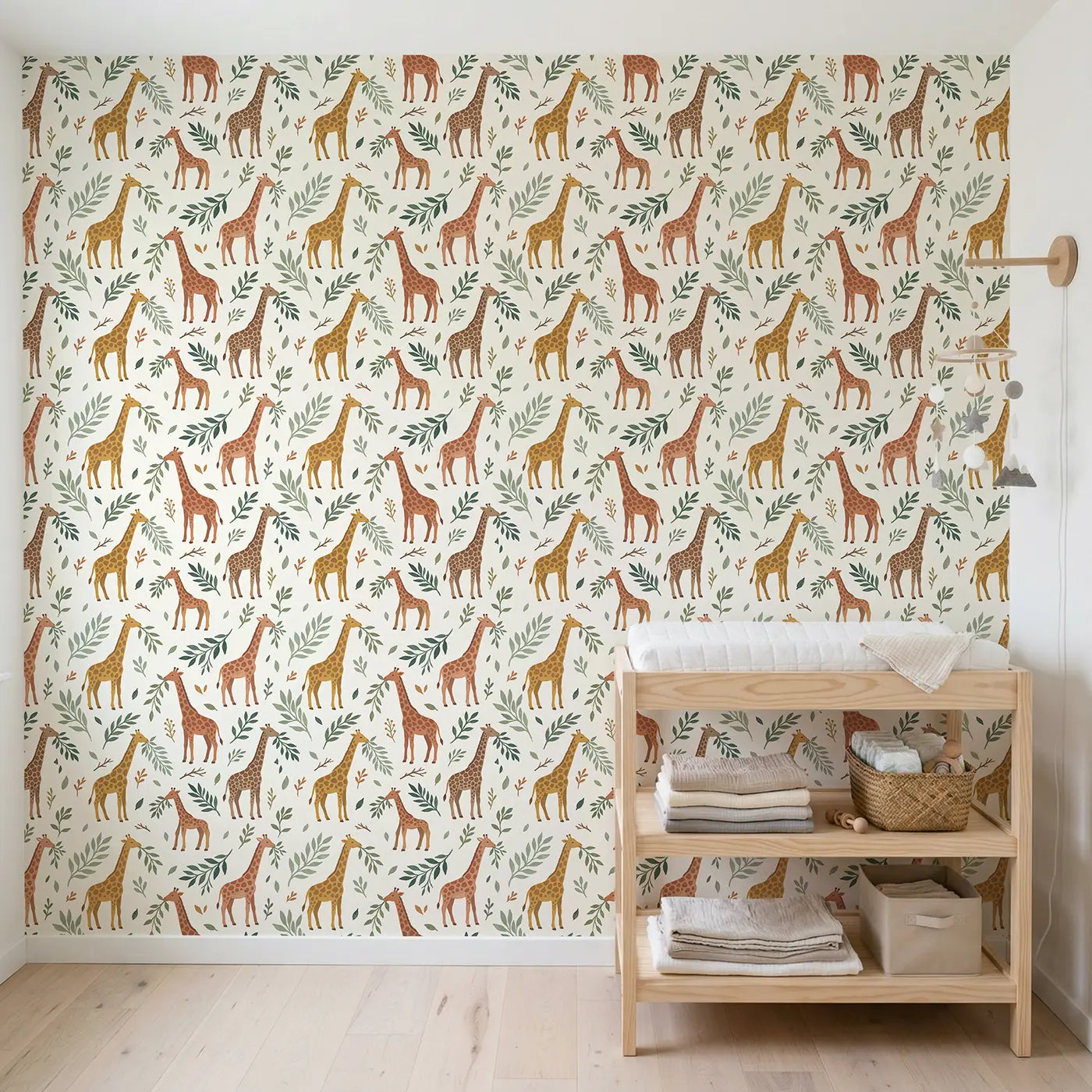 Giraffes Long Modern Illustration wallpaper in Scandinavian nursery - Whimsy Tots