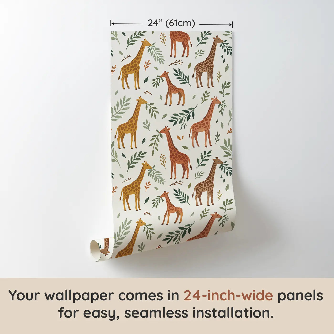 Giraffes Long Modern Illustration wallpaper panel dimensions - Whimsy Tots