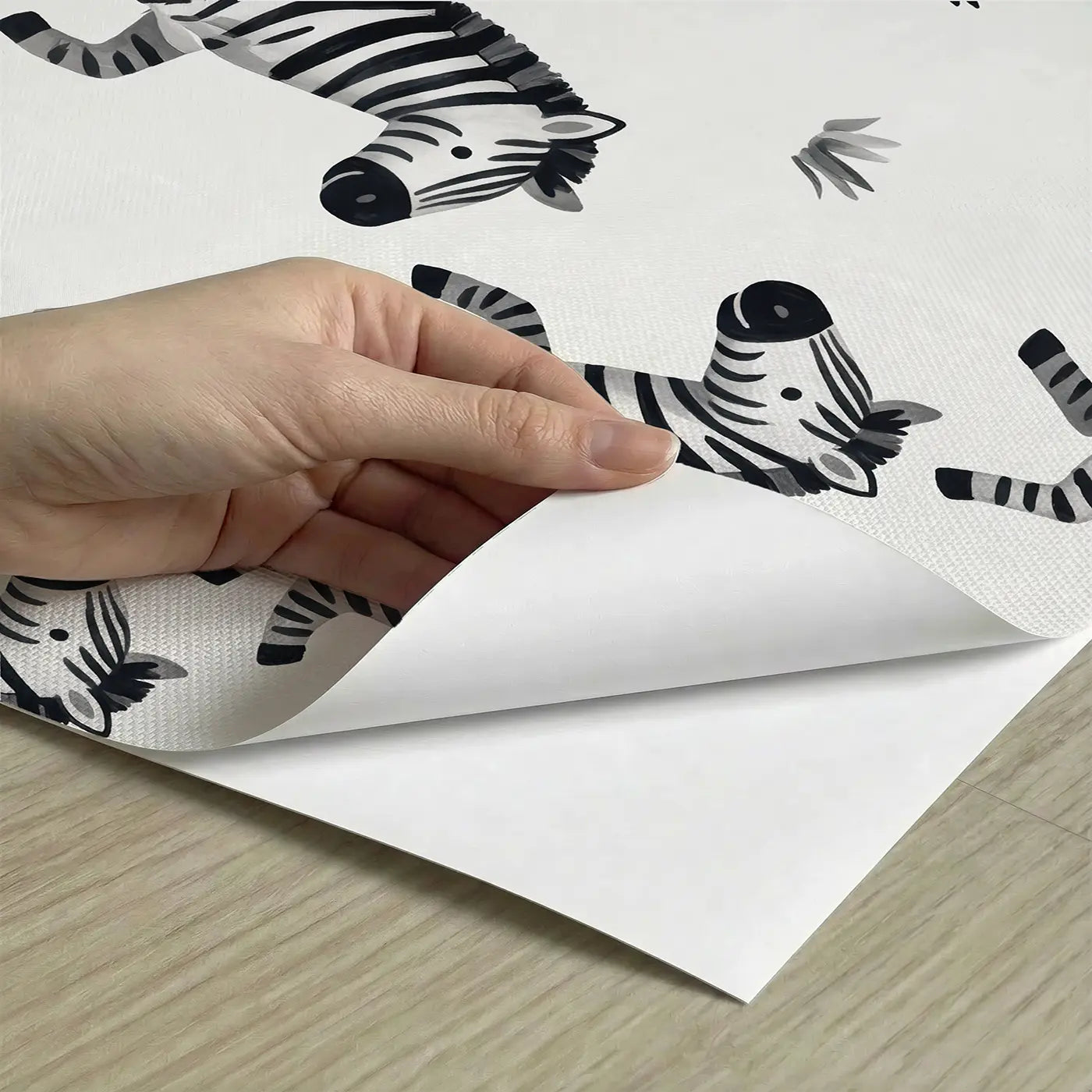 Zebras Playful Modern Illustration peel and stick material close-up - Whimsy Tots