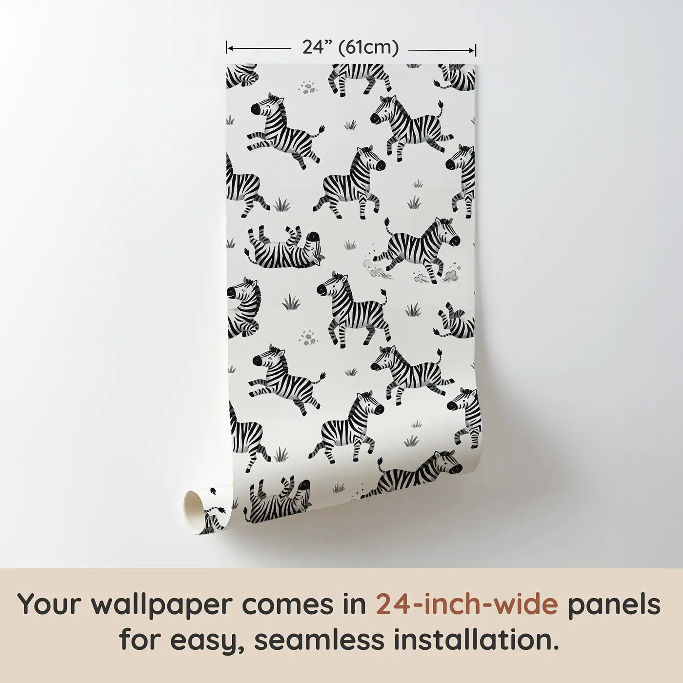 Zebras Playful Modern Illustration wallpaper panel dimensions - Whimsy Tots