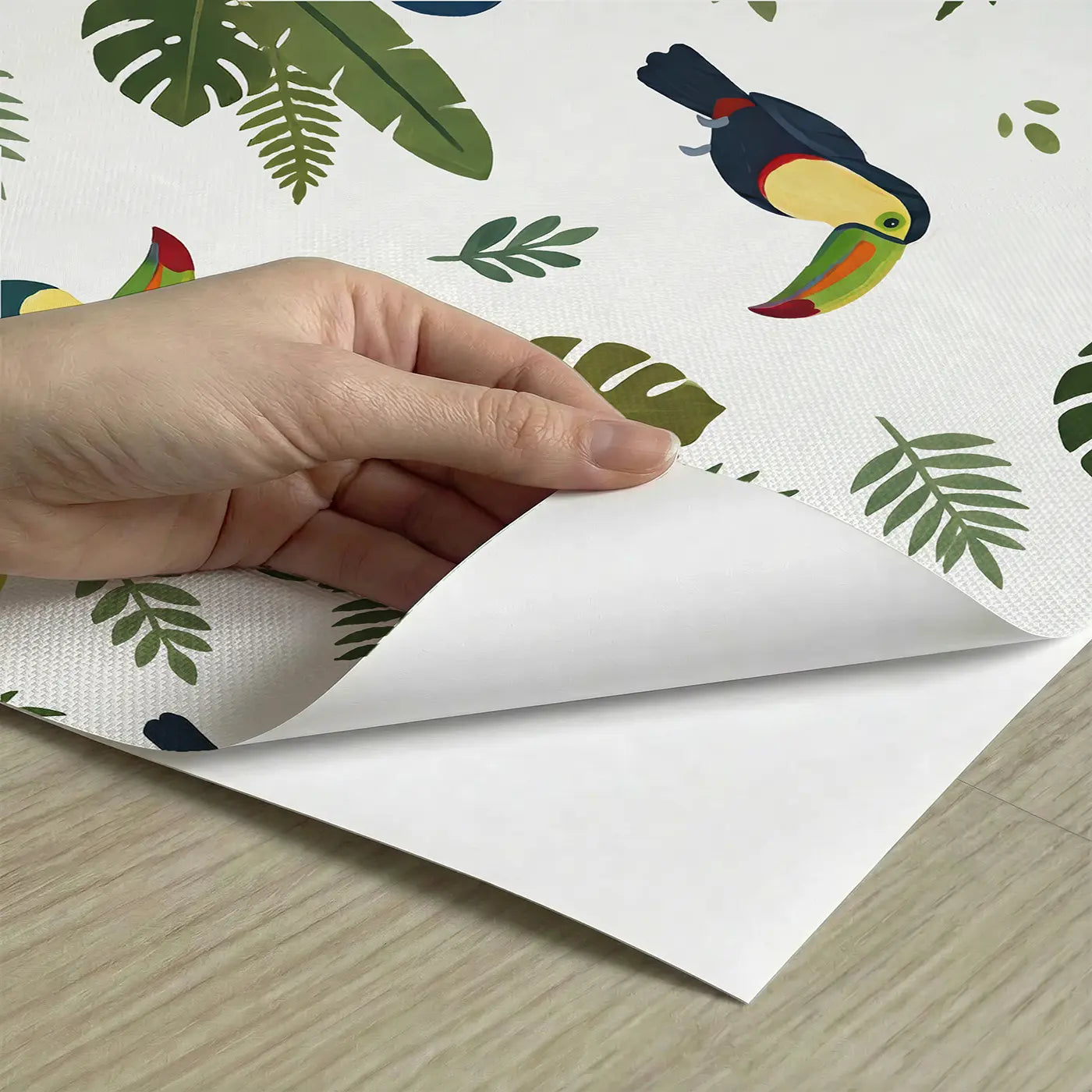 Toucans Bright Modern Illustration peel and stick material close-up - Whimsy Tots