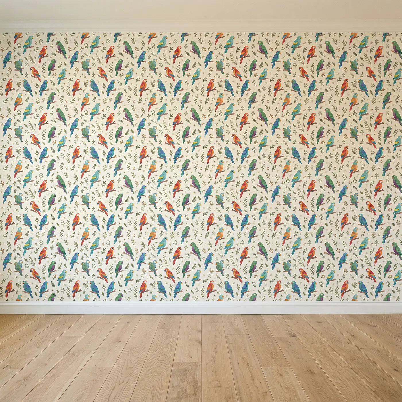 Parrots Varied Modern Illustration seamless wallpaper full pattern - Whimsy Tots
