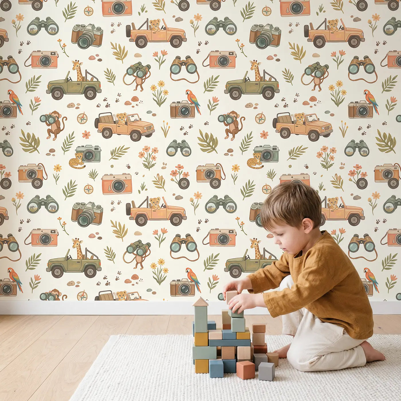 Jeeps Modern Illustration wallpaper in styled kids room - Whimsy Tots