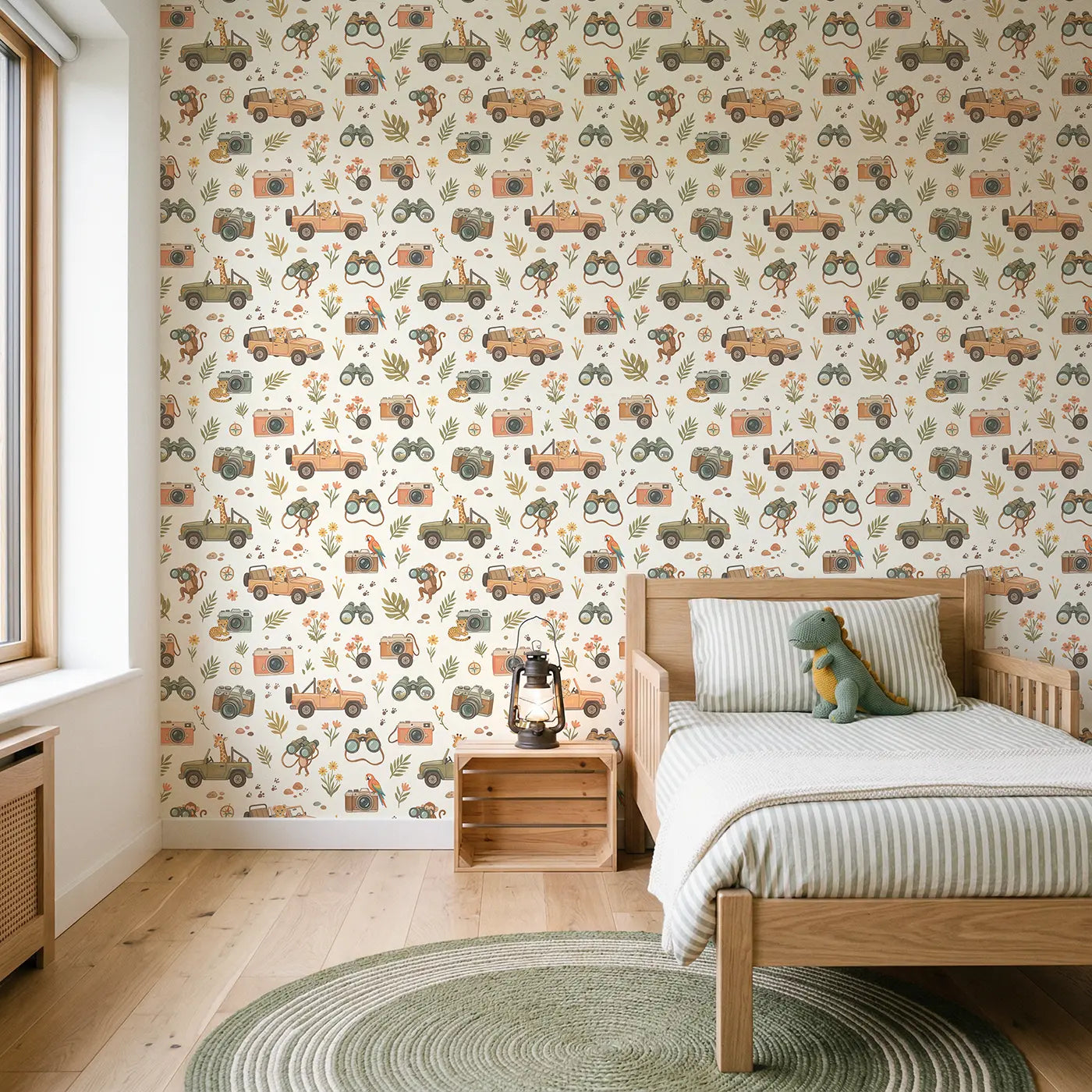 Jeeps Modern Illustration wallpaper in Scandinavian nursery - Whimsy Tots