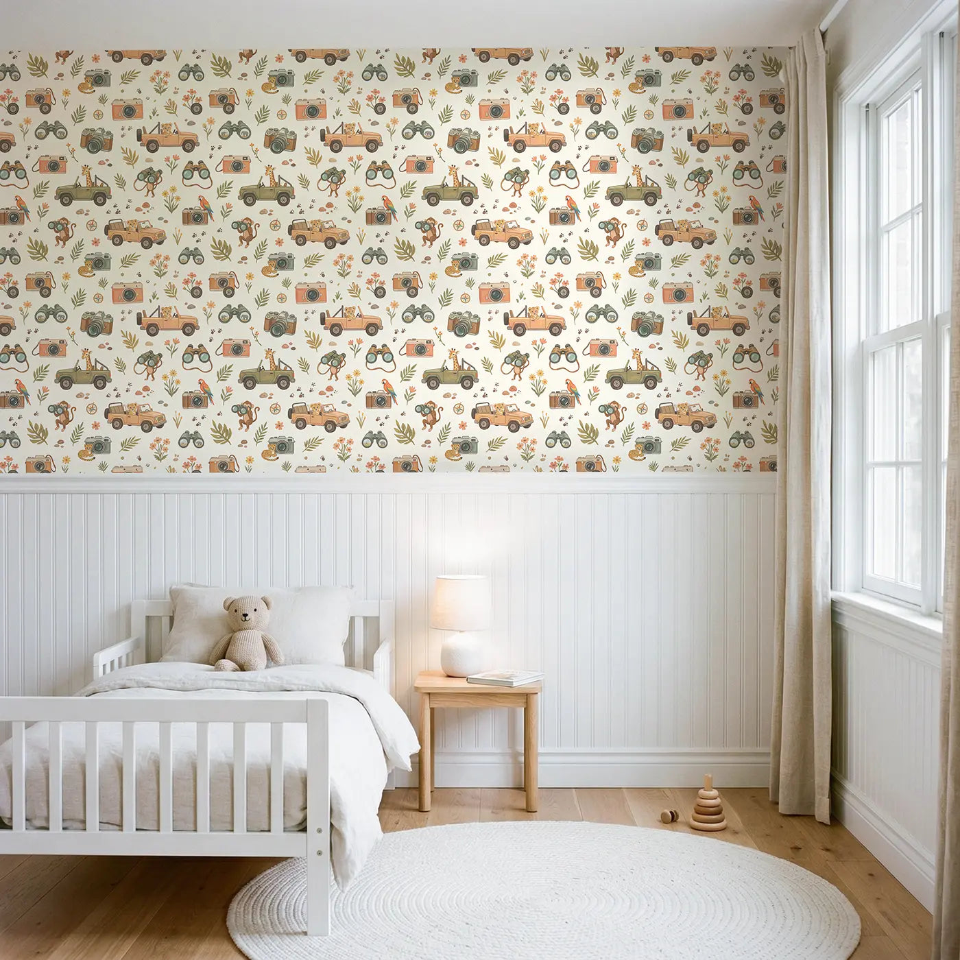 Jeeps Modern Illustration wallpaper above wainscoting - Whimsy Tots