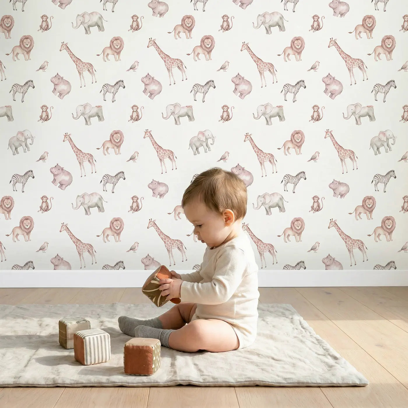 Mixed Safari Watercolor wallpaper in styled kids room - Whimsy Tots