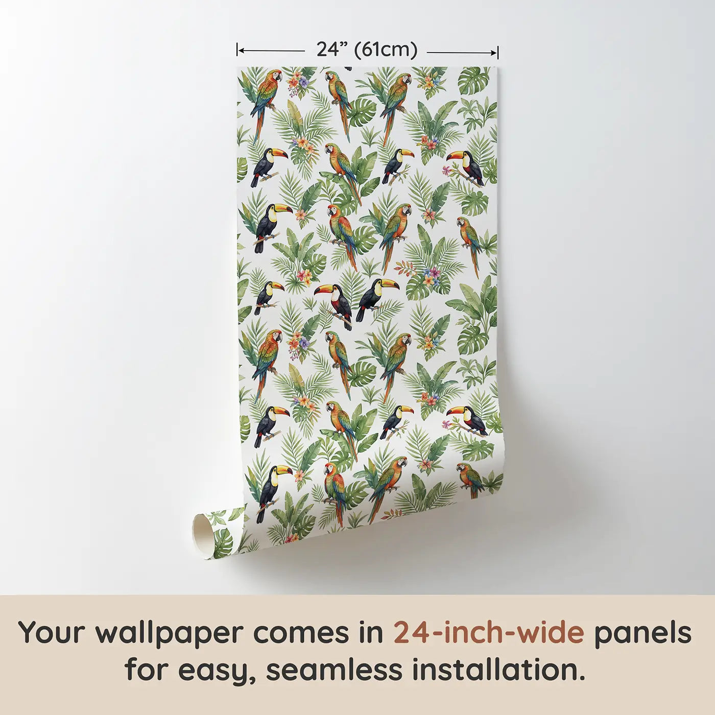 Parrots Watercolor wallpaper panel dimensions - Whimsy Tots