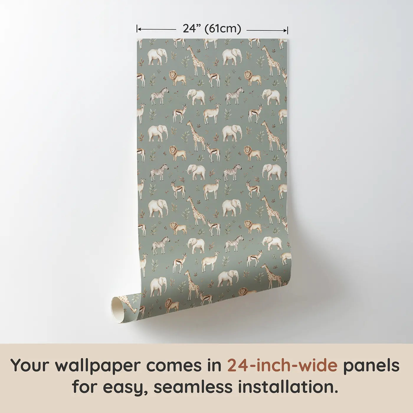 Safari Animals Dusty Watercolor wallpaper panel dimensions - Whimsy Tots