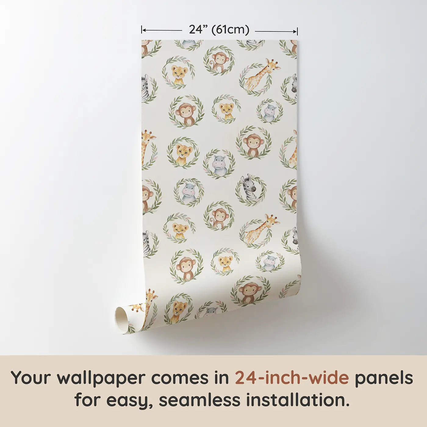 Safari Animals Wreaths Watercolor wallpaper panel dimensions - Whimsy Tots