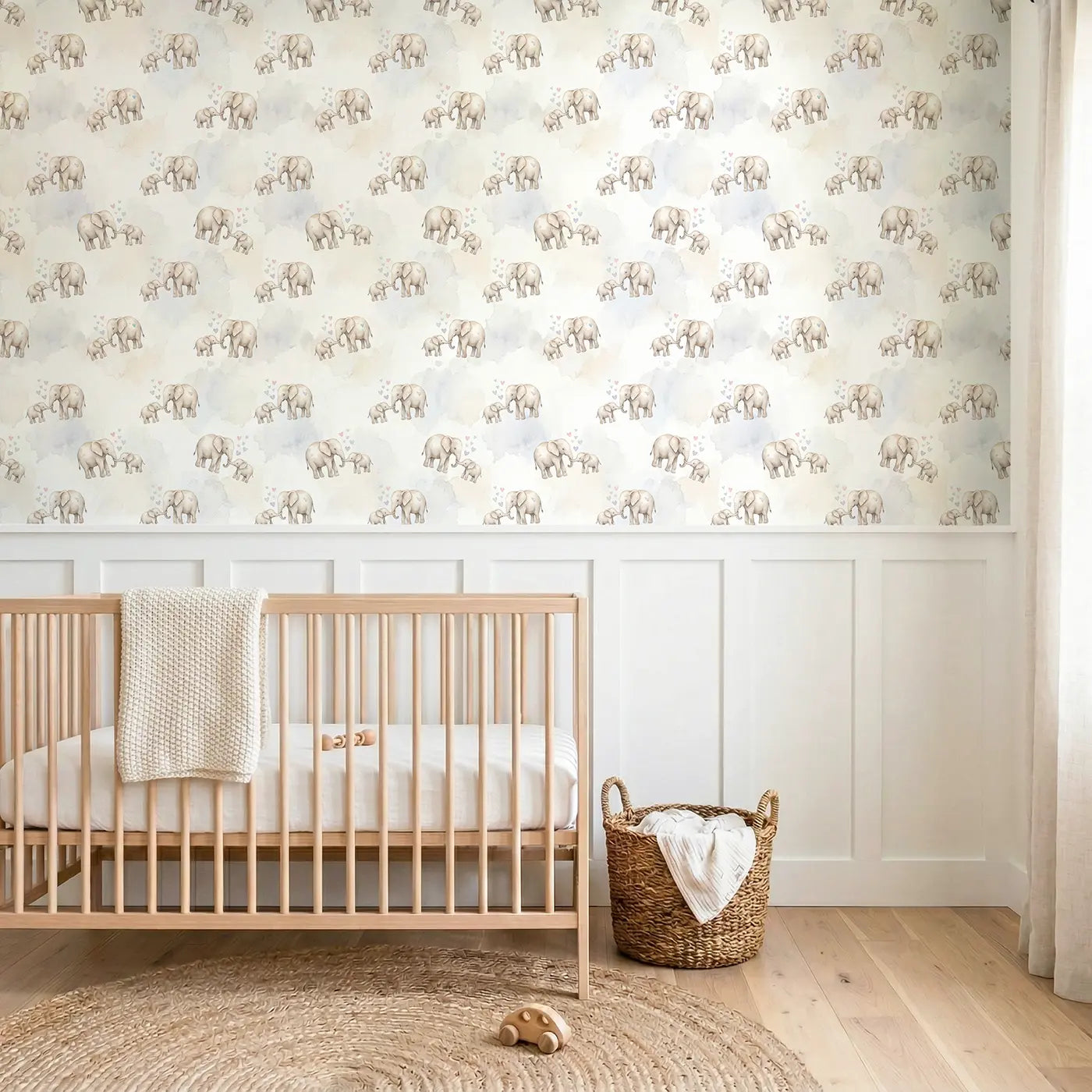 Mama Baby Watercolor wallpaper above wainscoting - Whimsy Tots