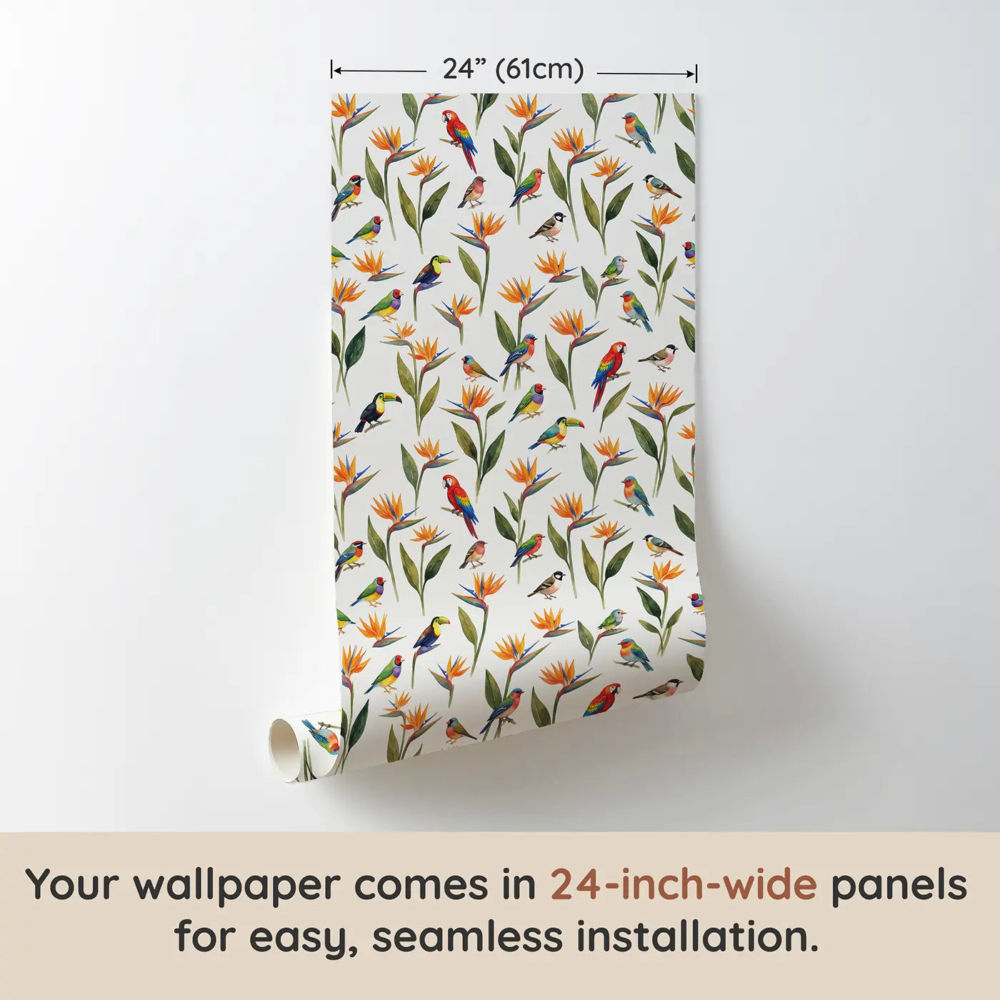 Tropical Bird-Of-Paradise Watercolor wallpaper panel dimensions - Whimsy Tots