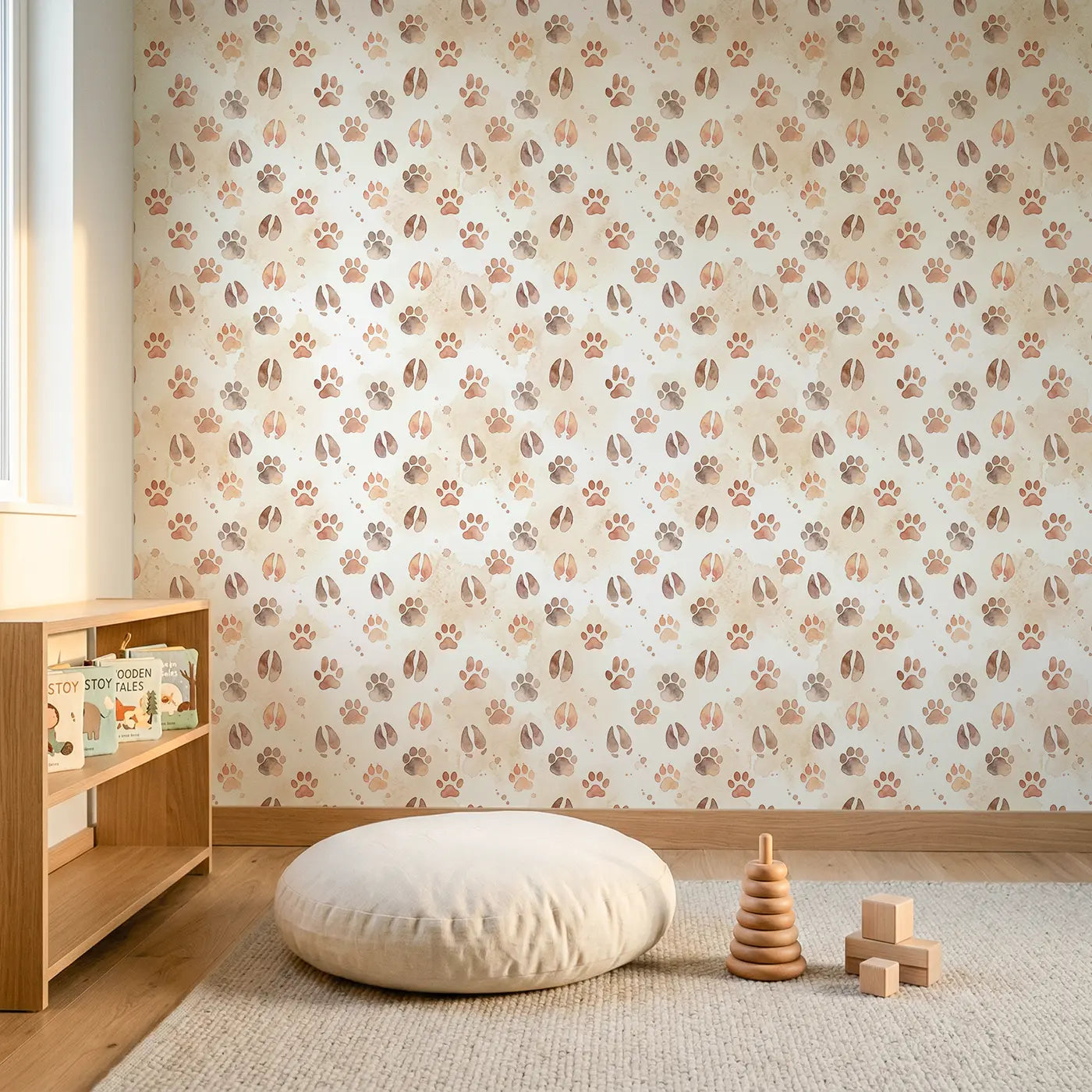 Elephant Watercolor wallpaper in Scandinavian nursery - Whimsy Tots