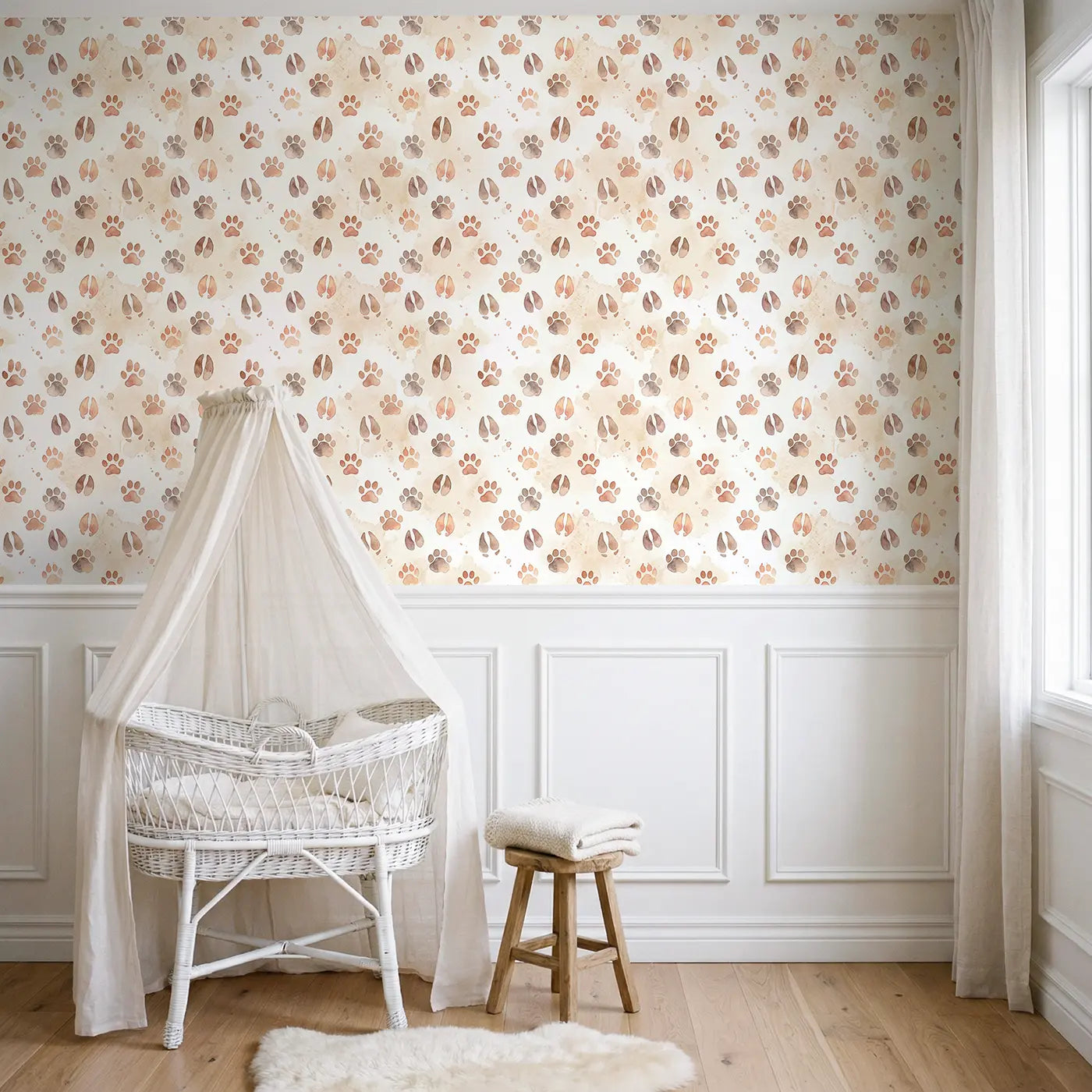 Elephant Watercolor wallpaper above wainscoting - Whimsy Tots