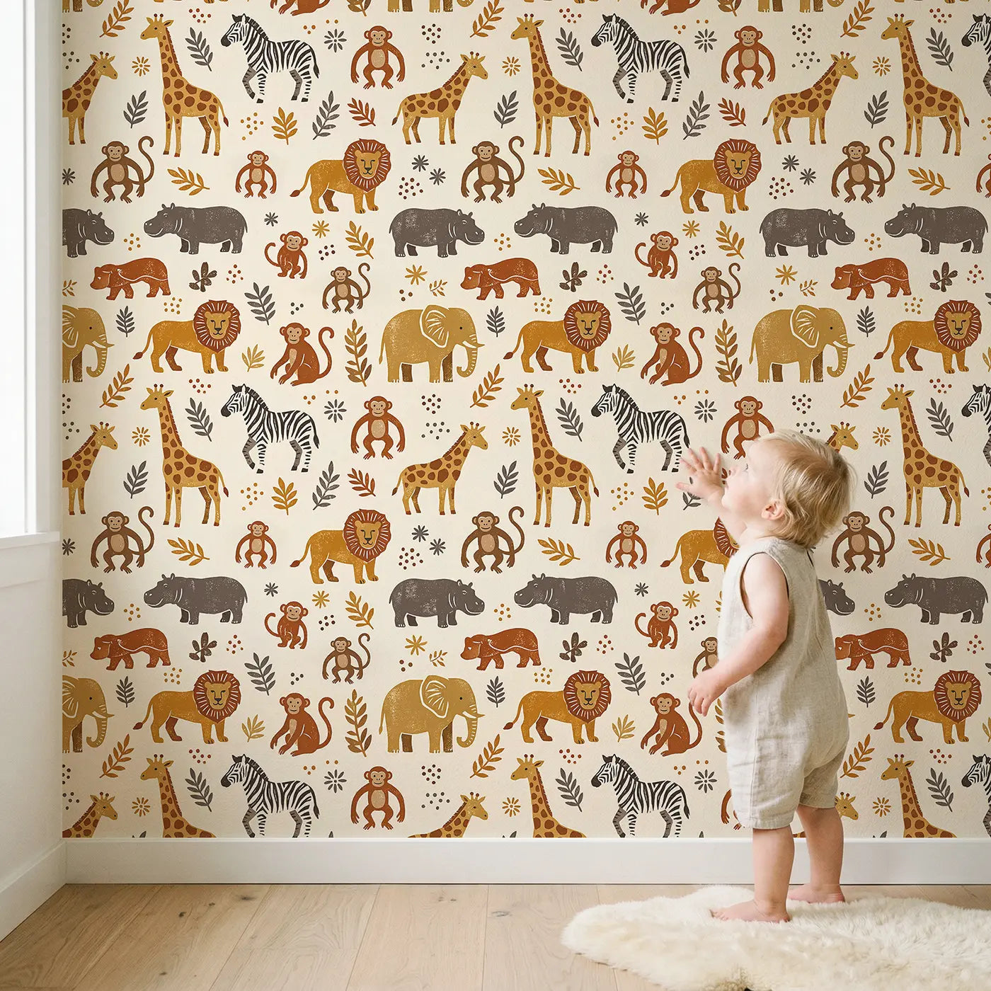 Safari Animals Block Print wallpaper in styled kids room - Whimsy Tots