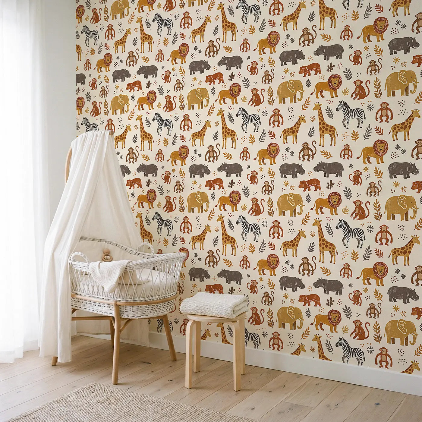 Safari Animals Block Print wallpaper in Scandinavian nursery - Whimsy Tots