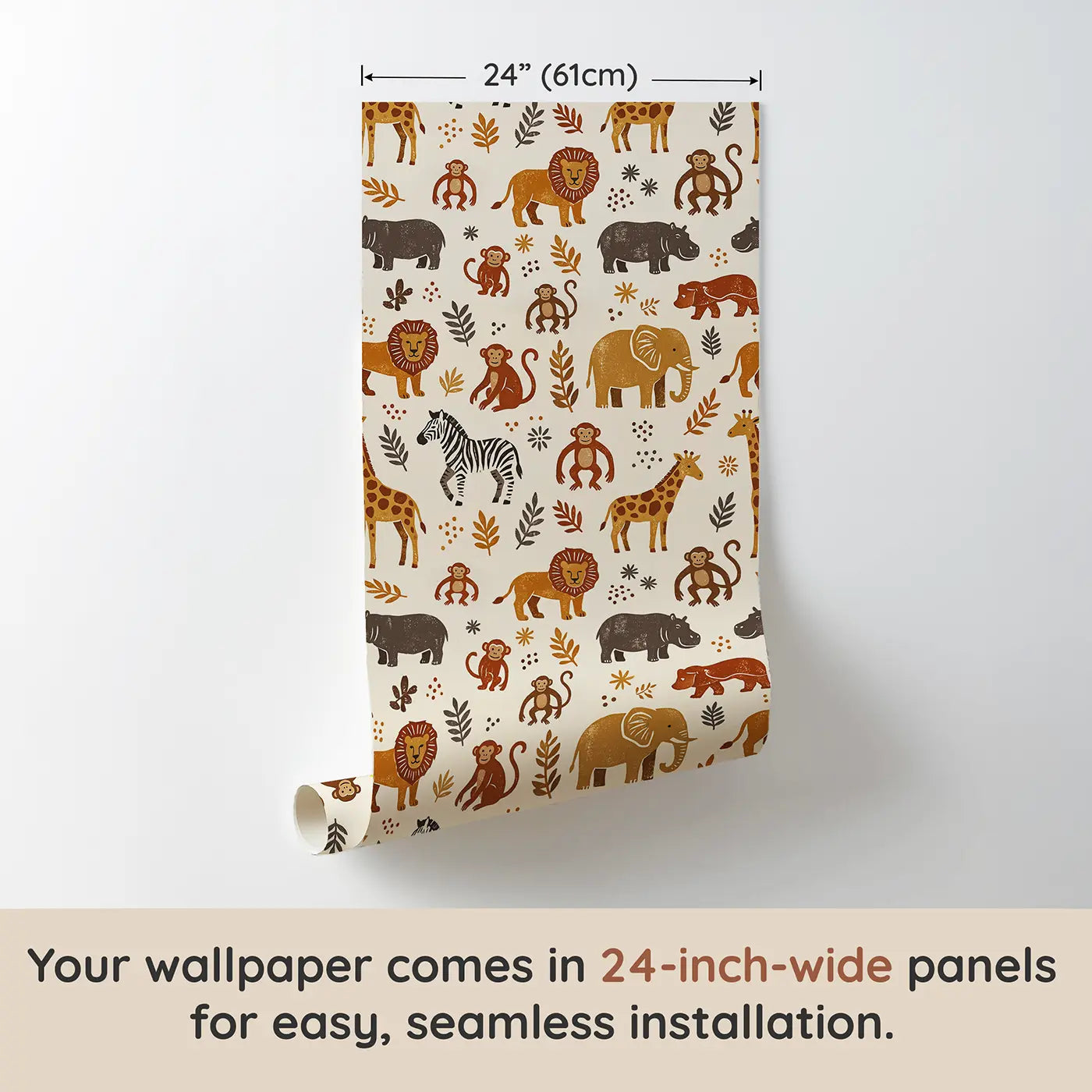 Safari Animals Block Print wallpaper panel dimensions - Whimsy Tots