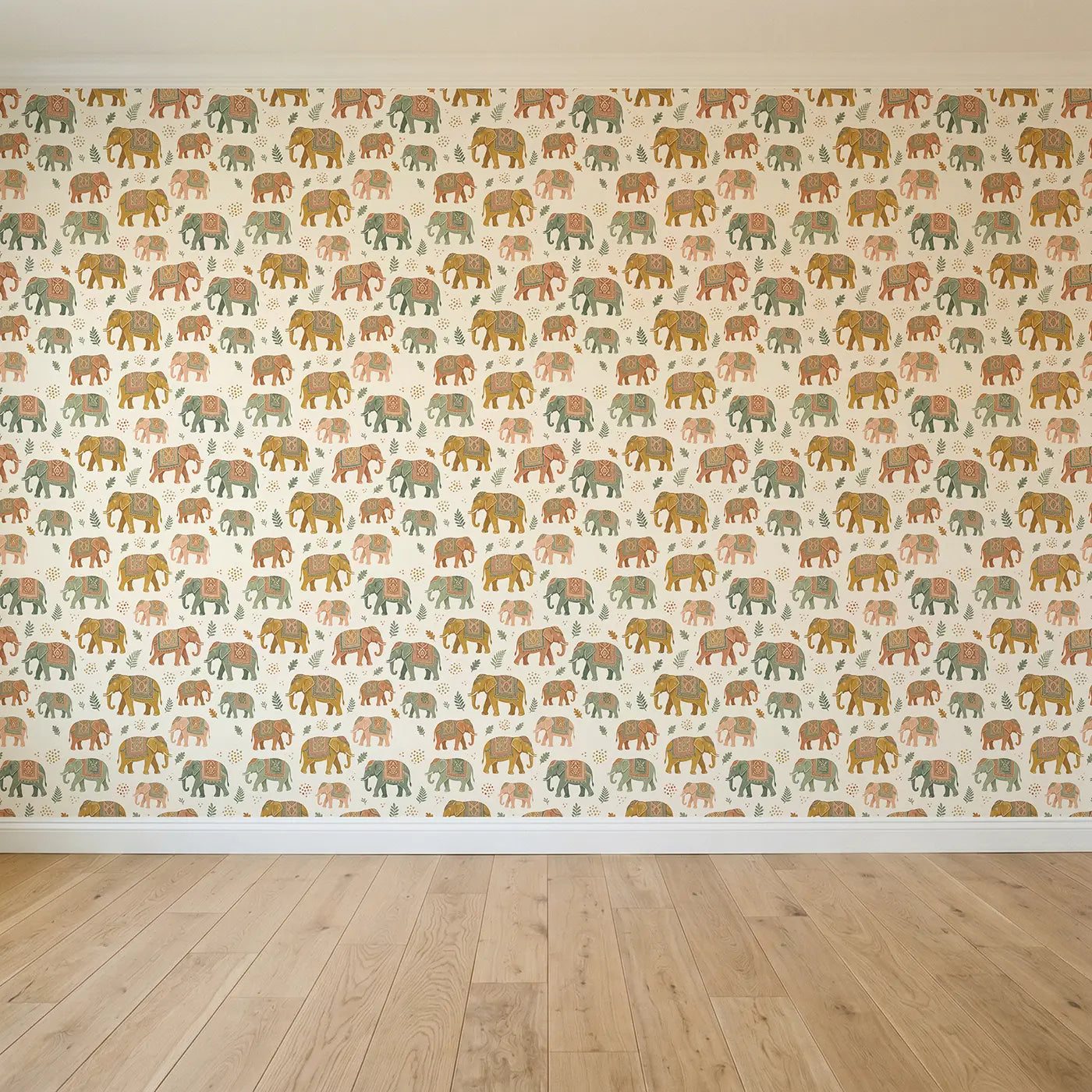Elephants Decorative Block Print seamless wallpaper full pattern - Whimsy Tots