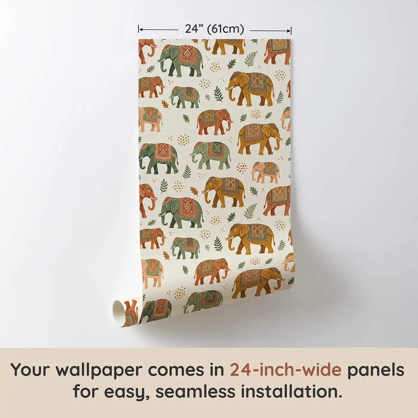 Elephants Decorative Block Print wallpaper panel dimensions - Whimsy Tots