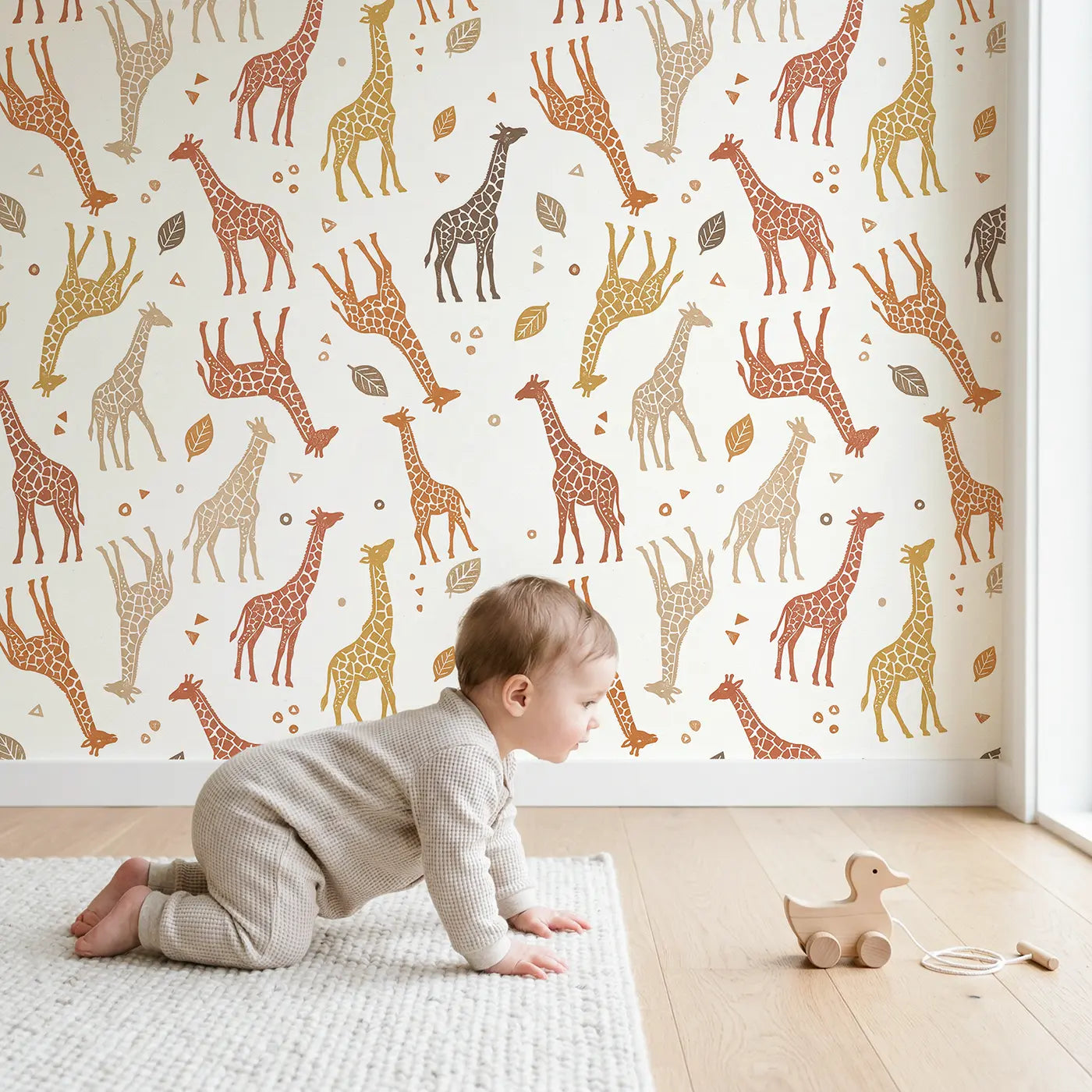 Giraffes Geometric Block Print wallpaper in styled kids room - Whimsy Tots
