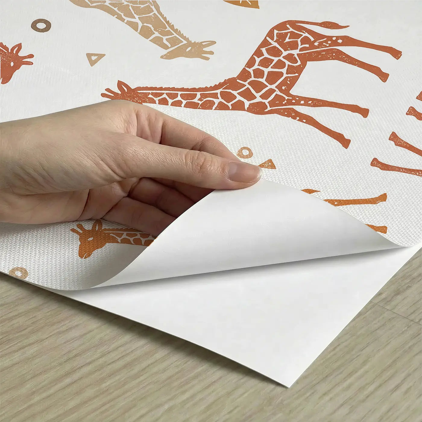 Giraffes Geometric Block Print peel and stick material close-up - Whimsy Tots
