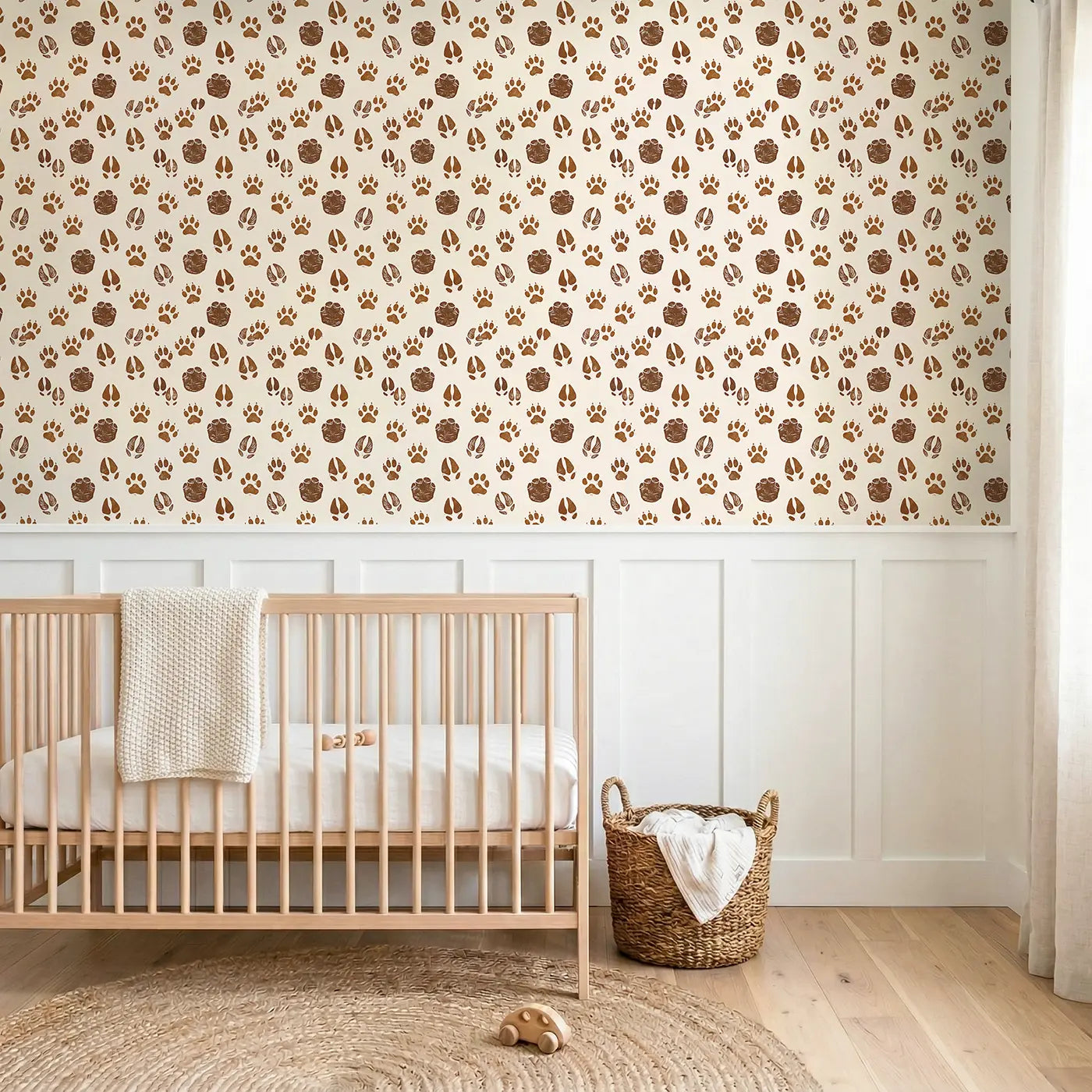 Safari Animal Block Print wallpaper above wainscoting - Whimsy Tots