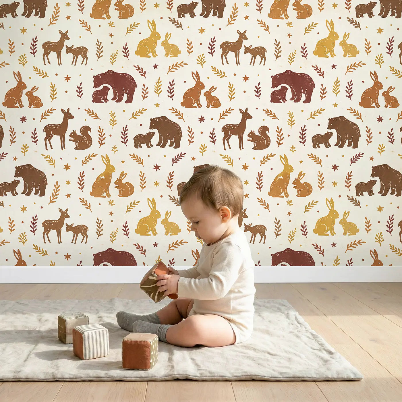 Baby Animal Block Print wallpaper in styled kids room - Whimsy Tots
