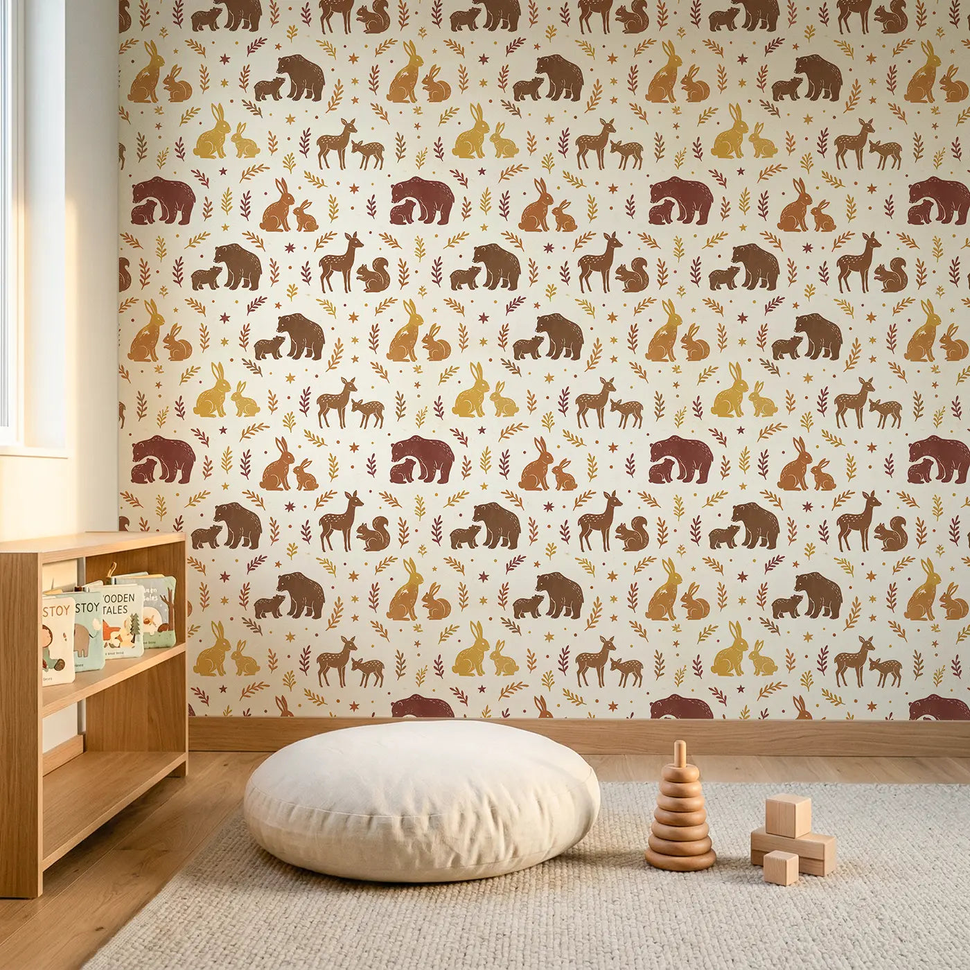 Baby Animal Block Print wallpaper in Scandinavian nursery - Whimsy Tots