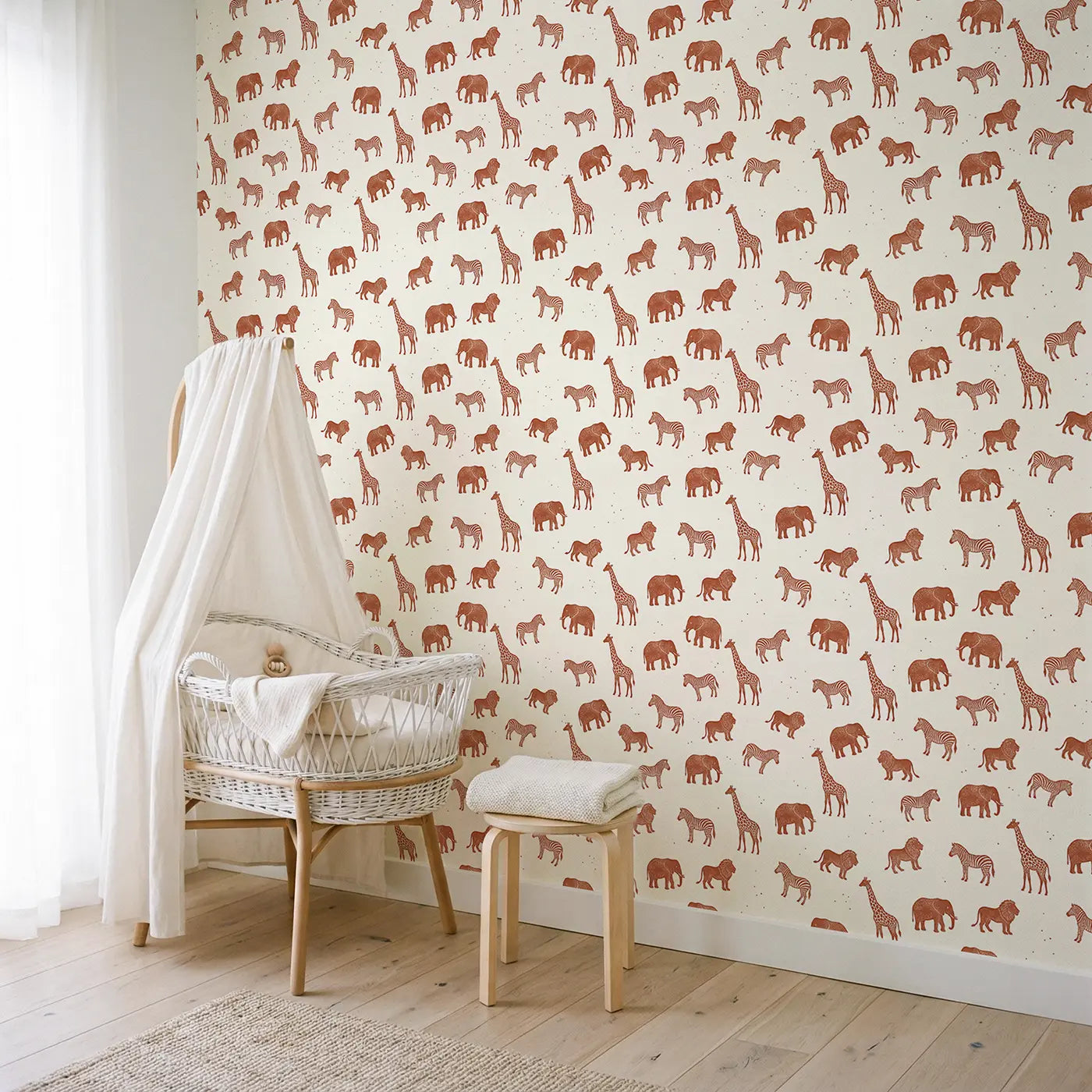 Safari Silhouettes Block Print wallpaper in Scandinavian nursery - Whimsy Tots