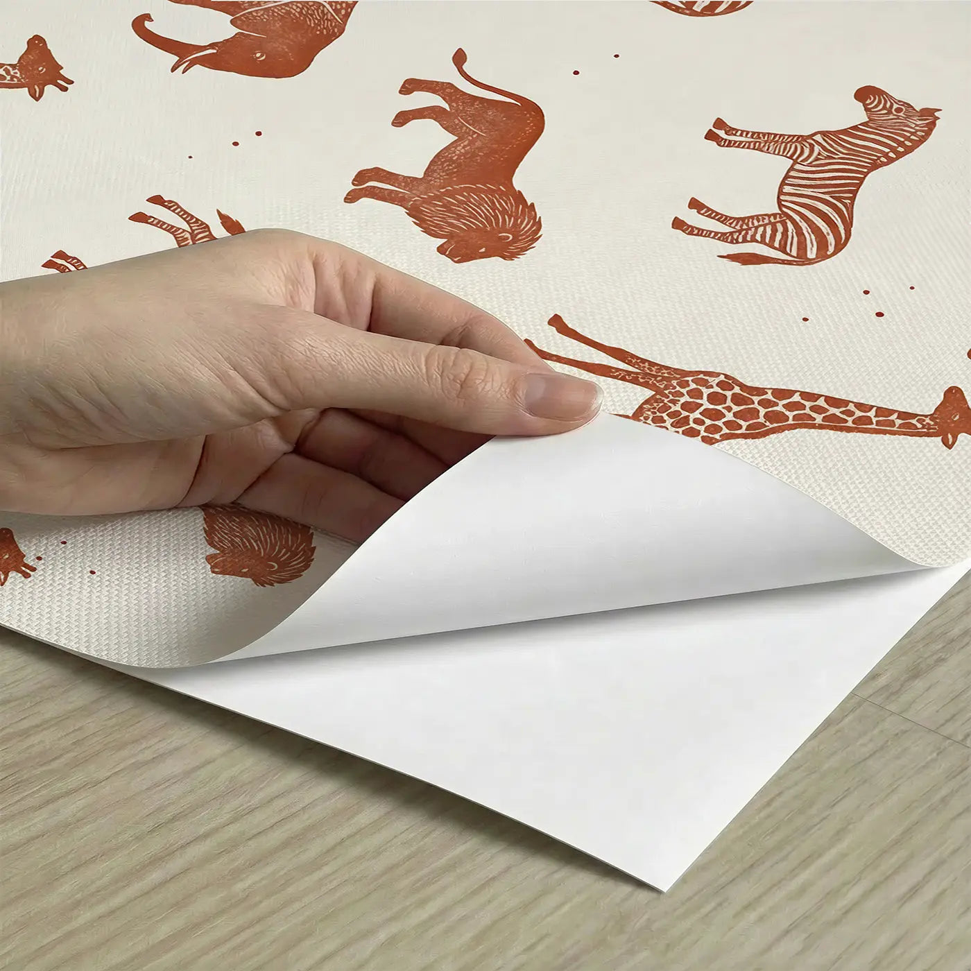 Safari Silhouettes Block Print peel and stick material close-up - Whimsy Tots