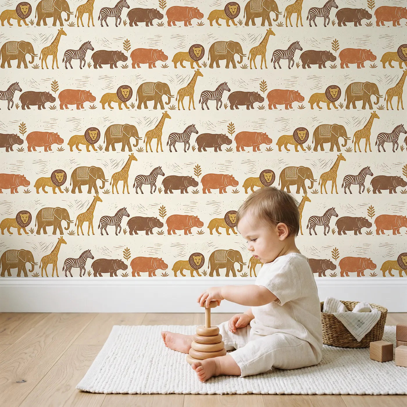 Safari Border Block Print wallpaper in styled kids room - Whimsy Tots
