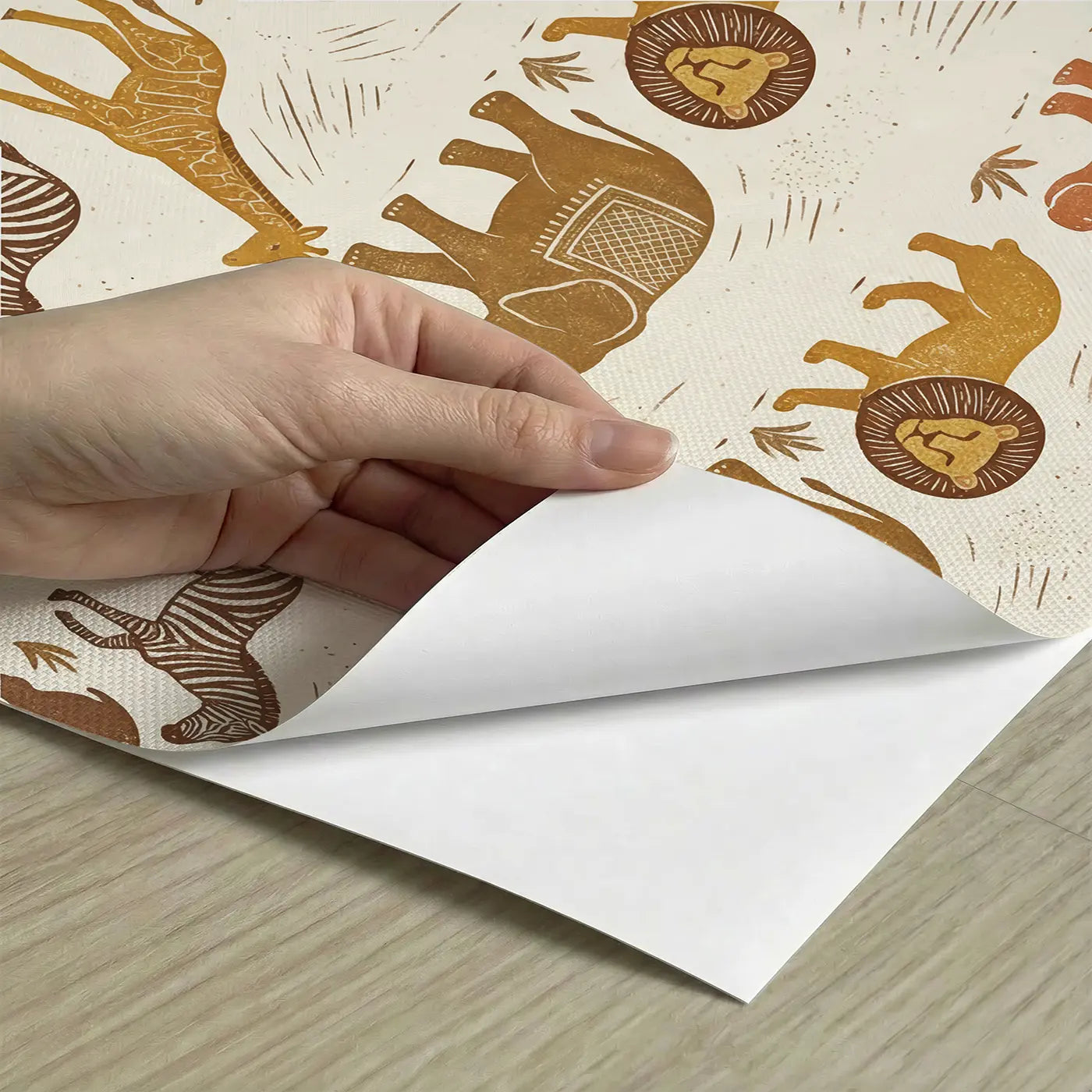 Safari Border Block Print peel and stick material close-up - Whimsy Tots