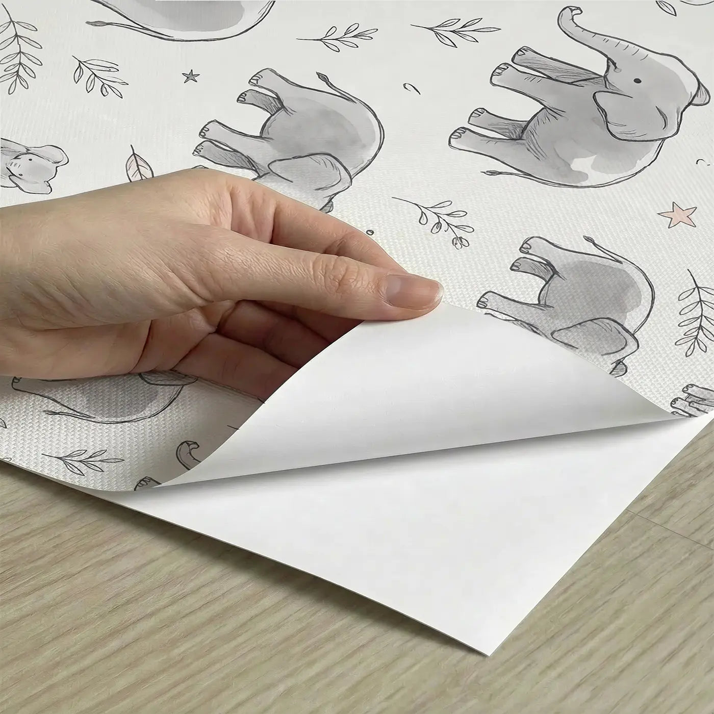 Elephants Selective Hand-Drawn peel and stick material close-up - Whimsy Tots