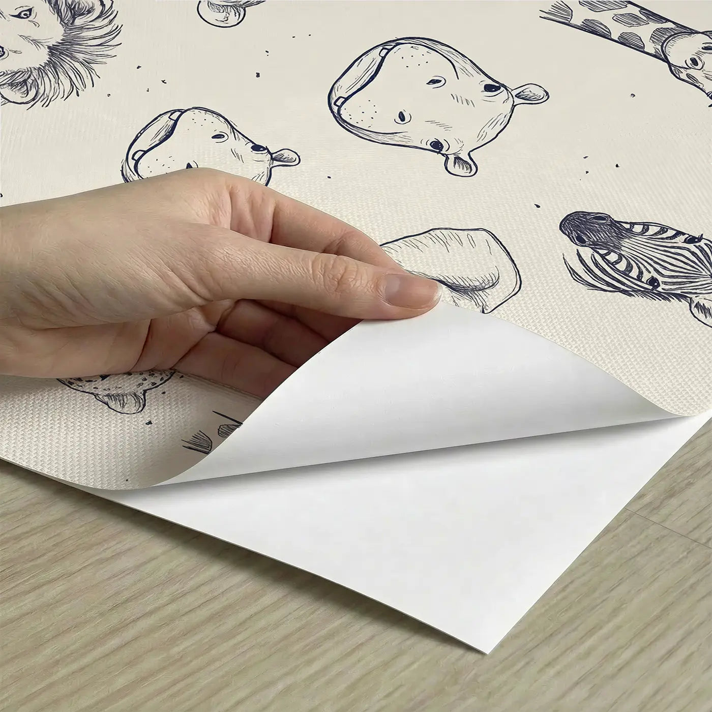 Safari Animal Heads Hand-Drawn peel and stick material close-up - Whimsy Tots