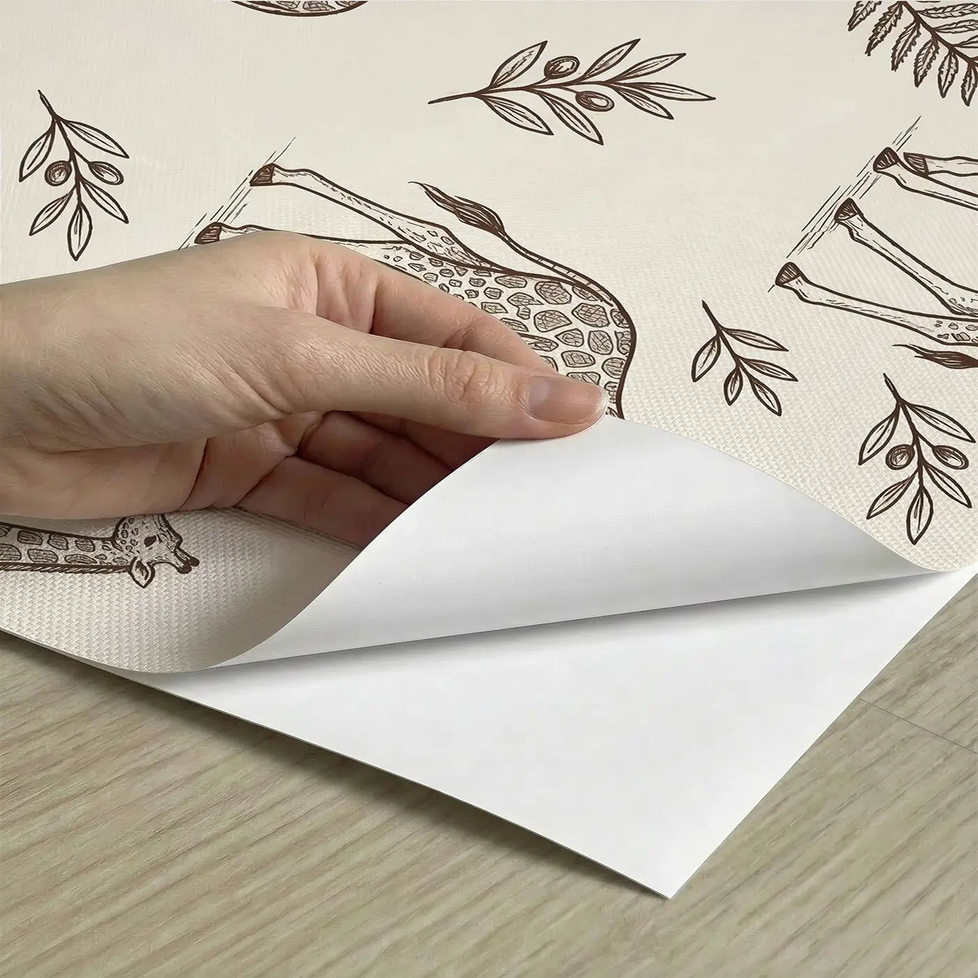 Giraffes Detailed Hand-Drawn peel and stick material close-up - Whimsy Tots