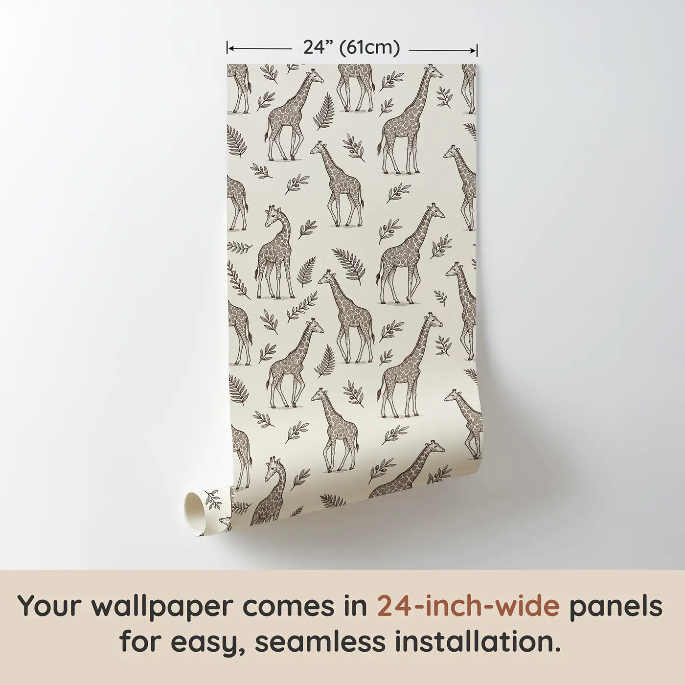 Giraffes Detailed Hand-Drawn wallpaper panel dimensions - Whimsy Tots