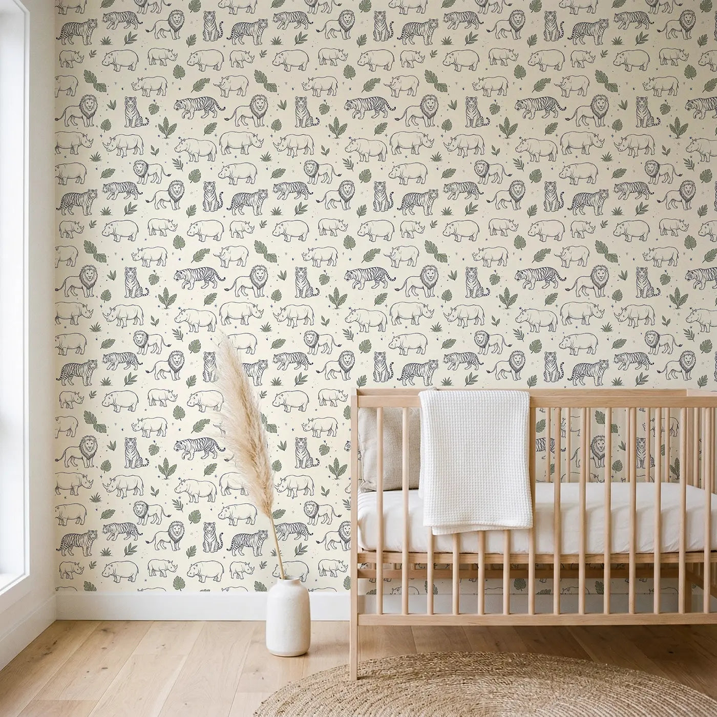 Simple Safari Selective Hand-Drawn wallpaper in Scandinavian nursery - Whimsy Tots