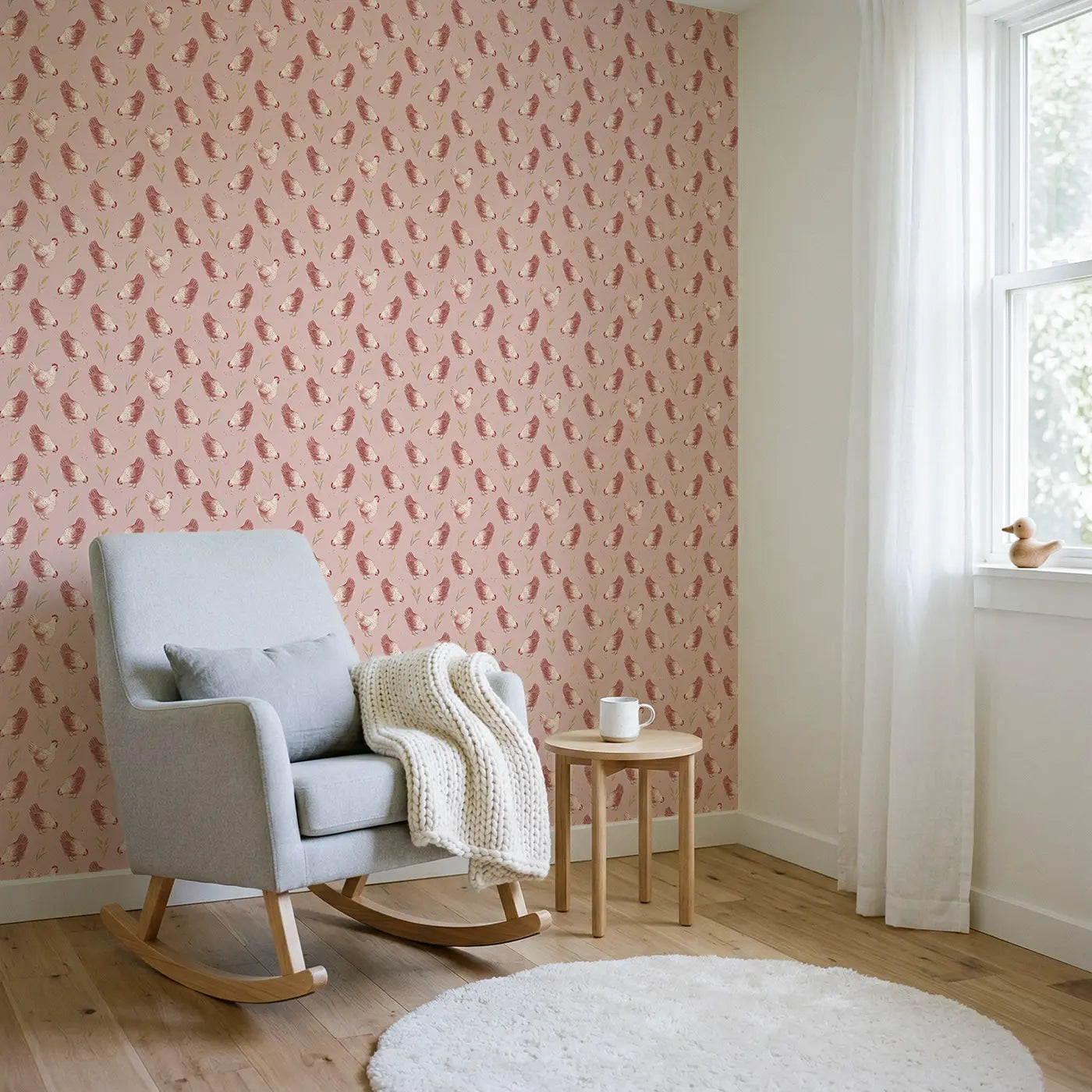 Speckled Hens Soft Pastel wallpaper in Scandinavian nursery - Whimsy Tots
