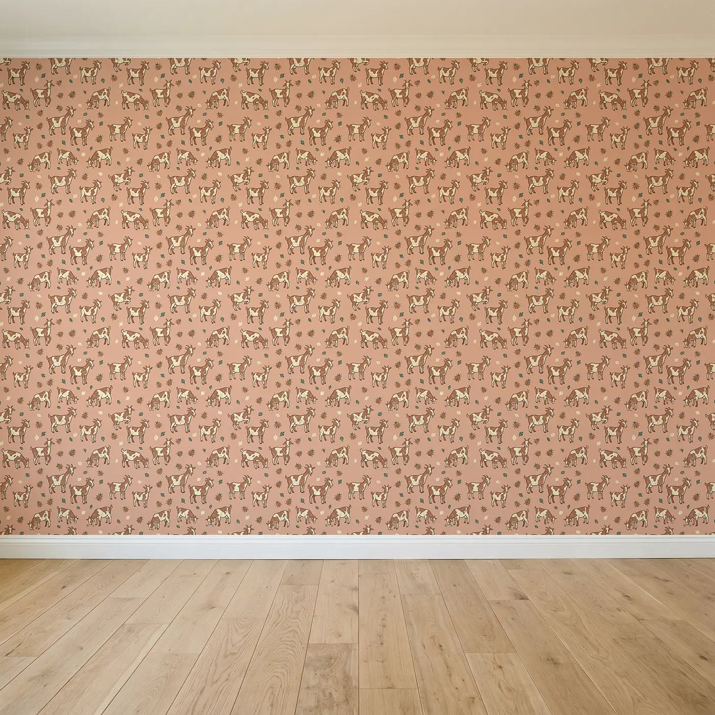 Brown White Goats Block Print seamless wallpaper full pattern - Whimsy Tots