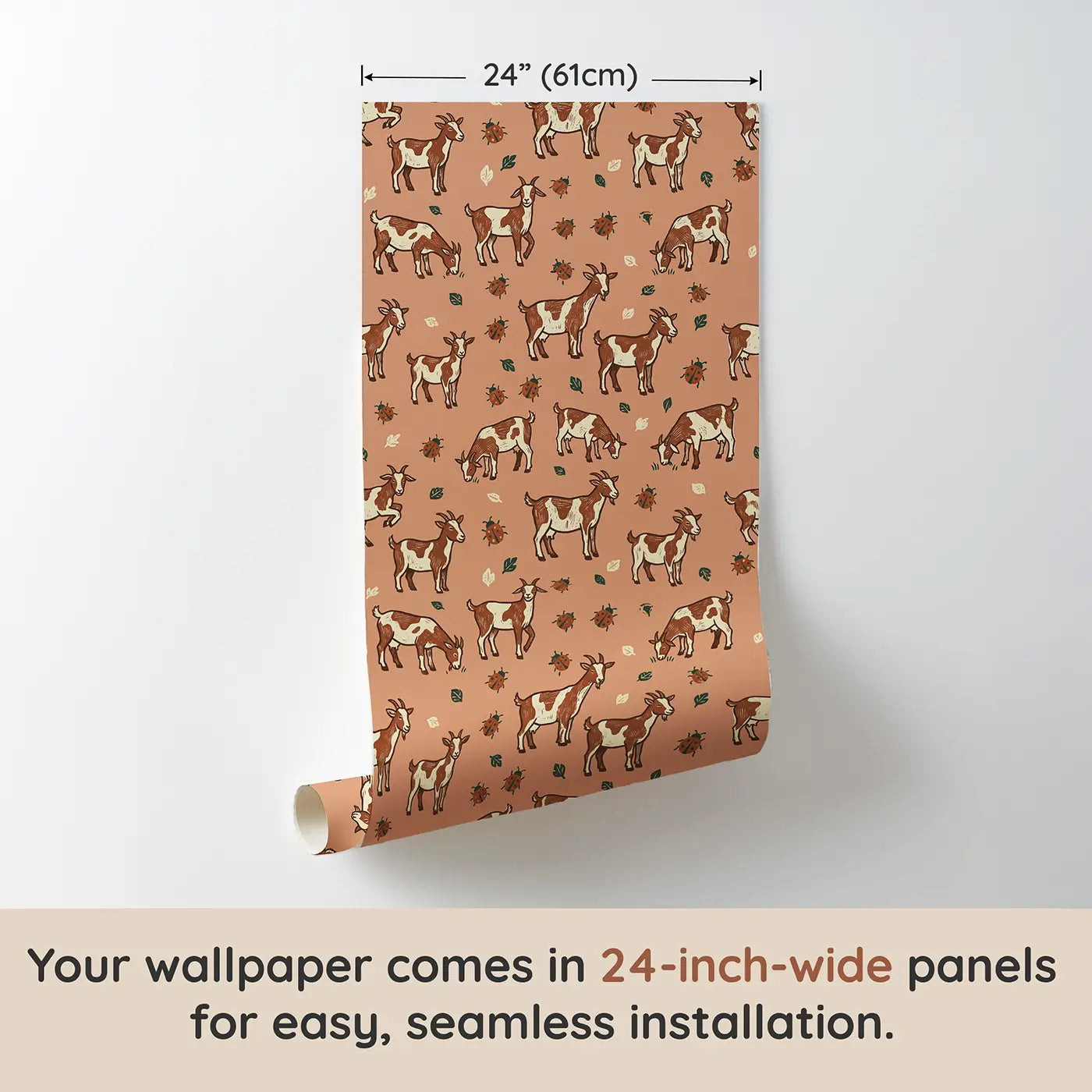 Brown White Goats Block Print wallpaper panel dimensions - Whimsy Tots