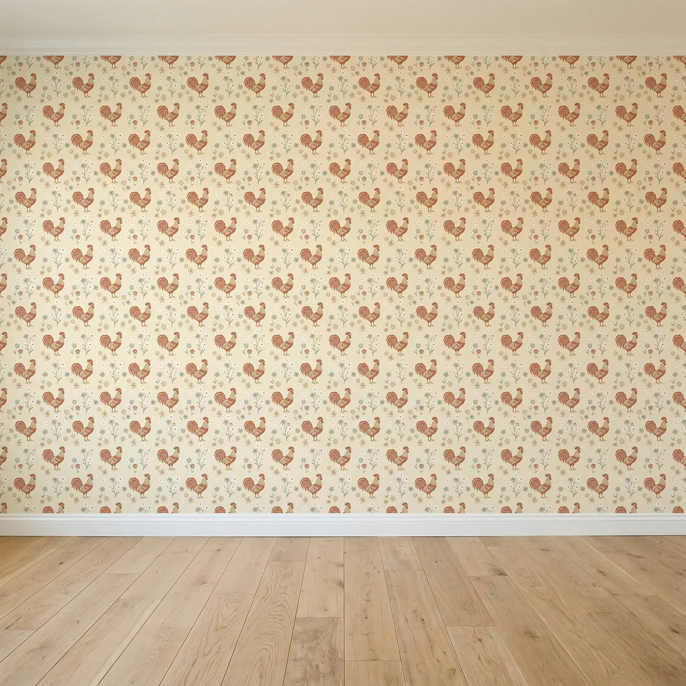 Proud Roosters Block Print seamless wallpaper full pattern - Whimsy Tots