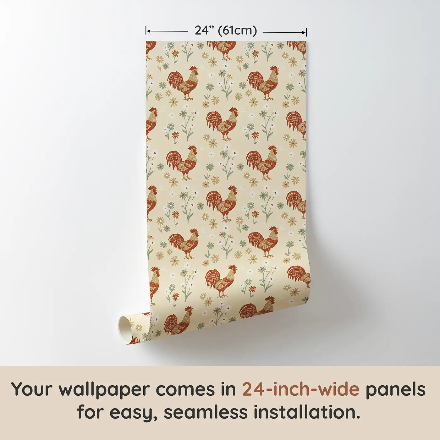 Proud Roosters Block Print wallpaper panel dimensions - Whimsy Tots