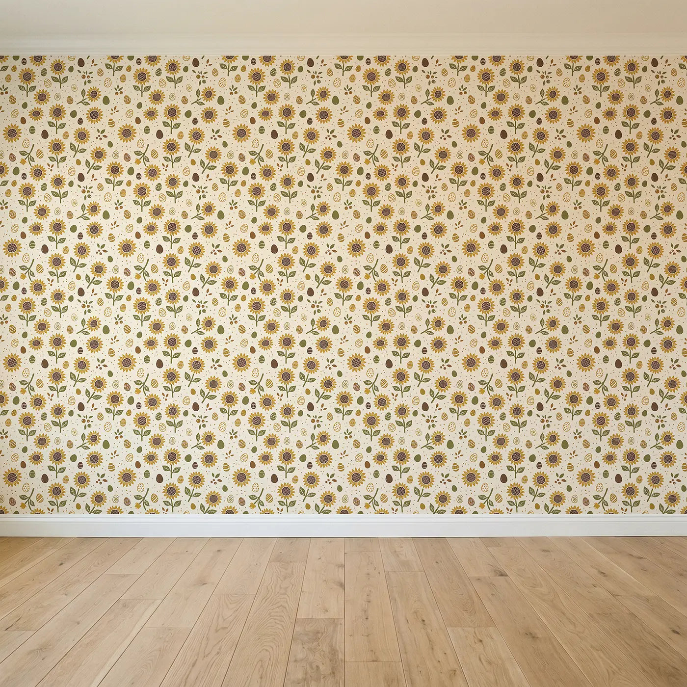 Sunflower Heads Block Print seamless wallpaper full pattern - Whimsy Tots