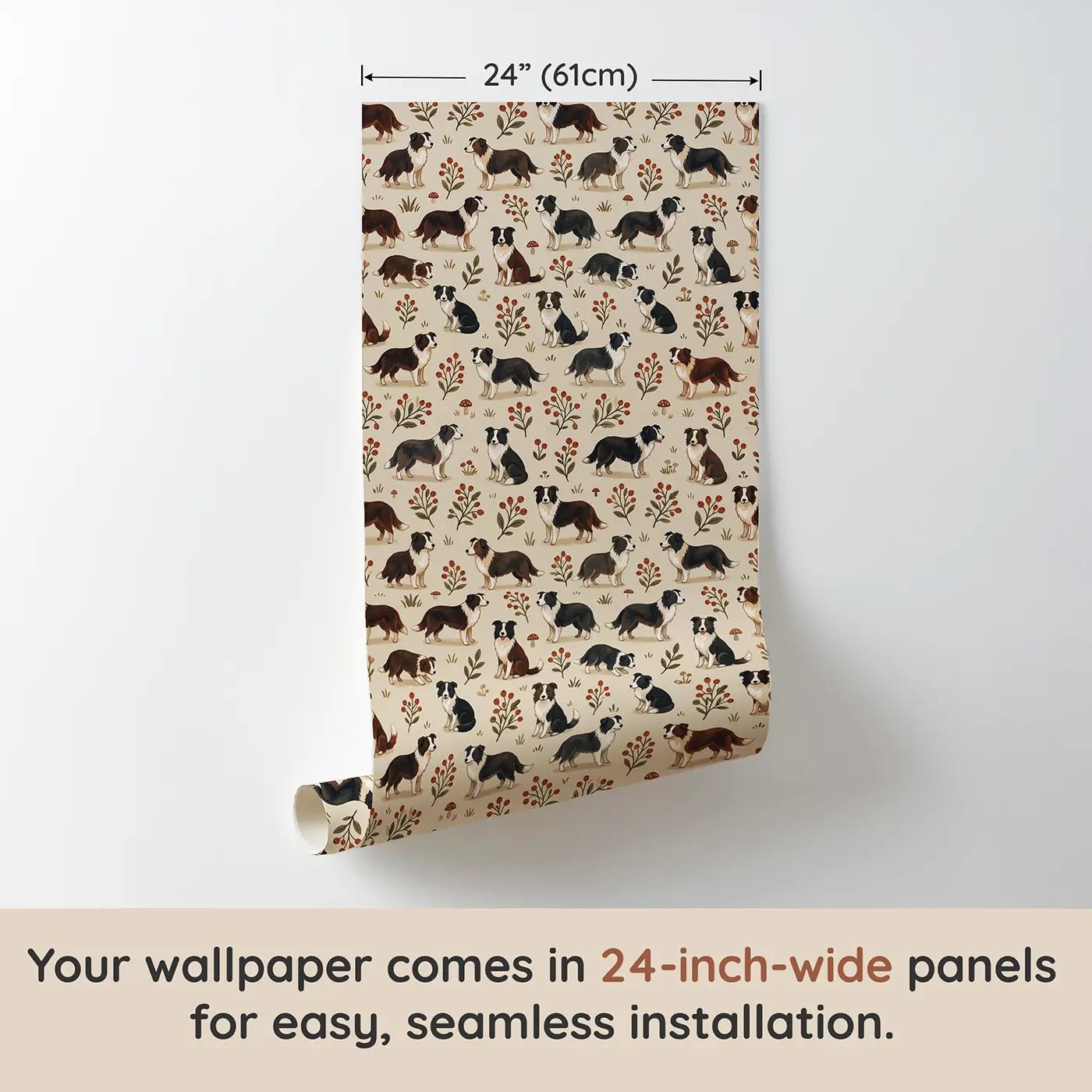 Border Collie Herding Modern Illustration wallpaper panel dimensions - Whimsy Tots