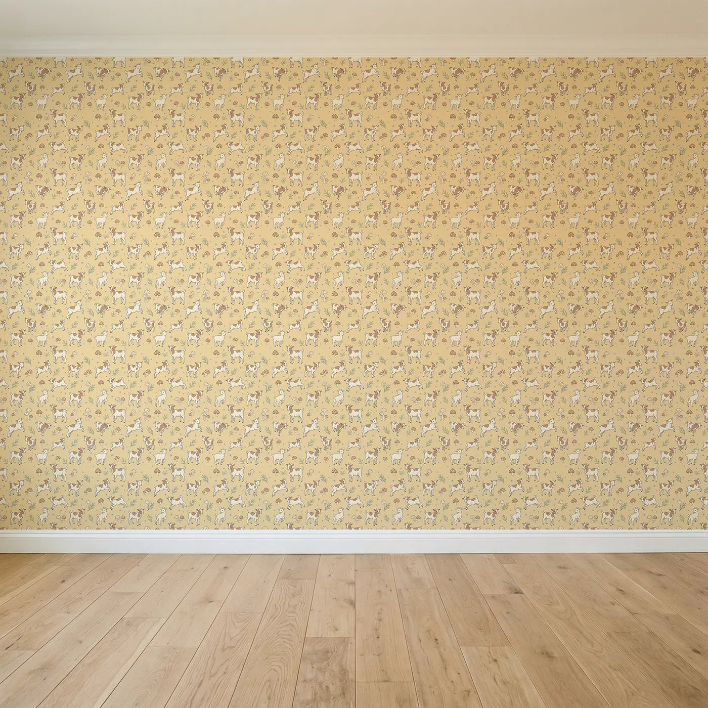 Brown White Goats Hand-Drawn seamless wallpaper full pattern - Whimsy Tots