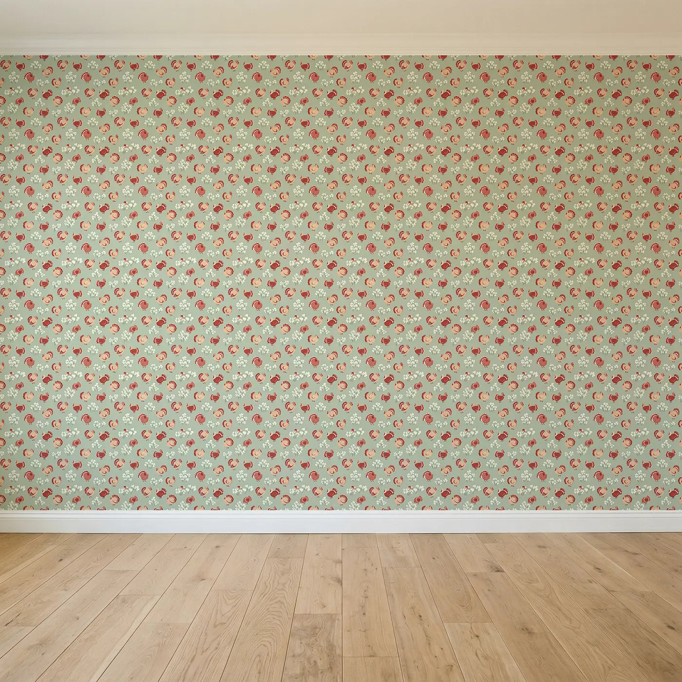 Plump Turkeys Strutting Modern Illustration seamless wallpaper full pattern - Whimsy Tots