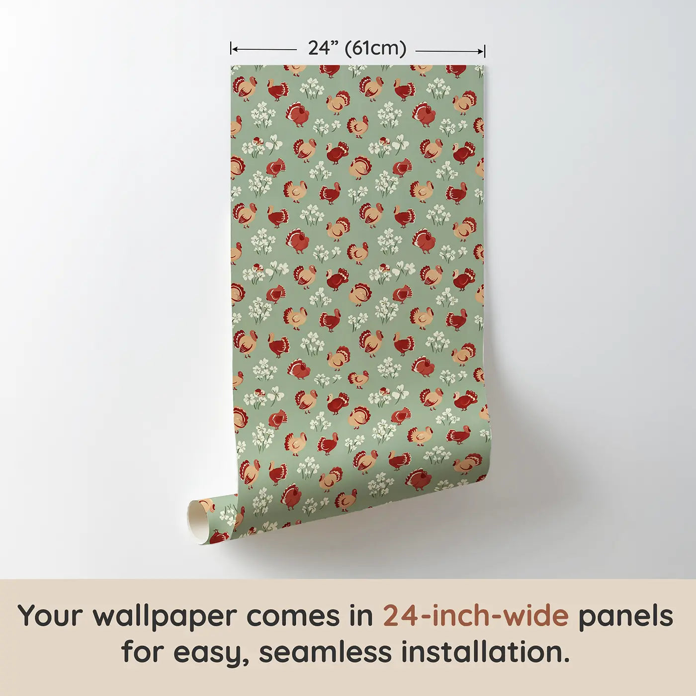 Plump Turkeys Strutting Modern Illustration wallpaper panel dimensions - Whimsy Tots