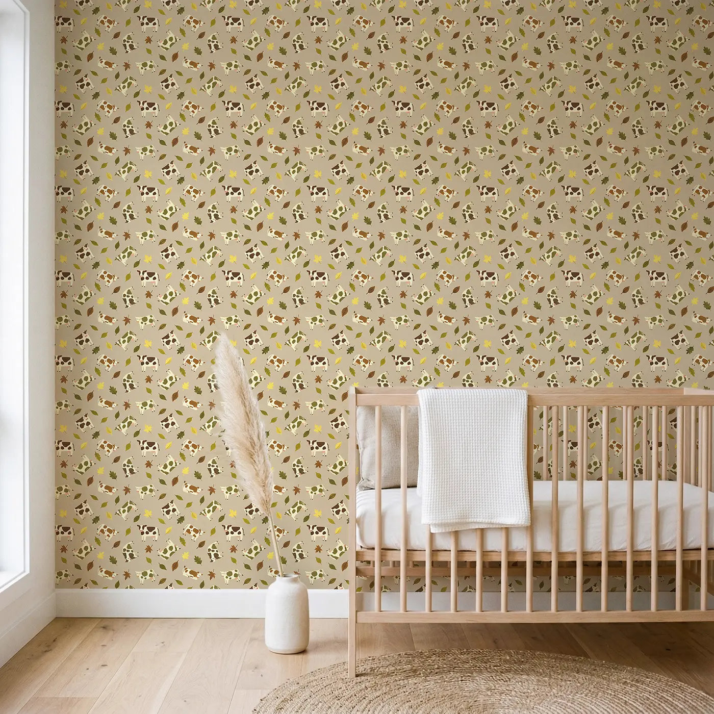 Spotted Dairy Cows Modern Illustration wallpaper in Scandinavian nursery - Whimsy Tots